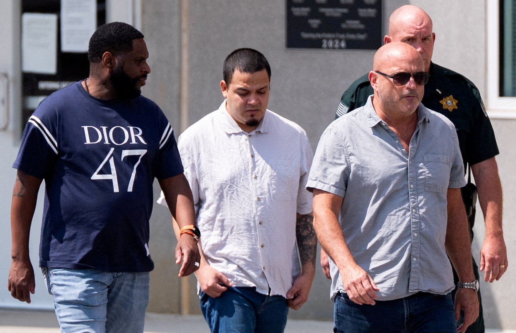 Kilmar Abrego Garcia walks out after his release from the Putnam County Jail in Cookville, Tennessee