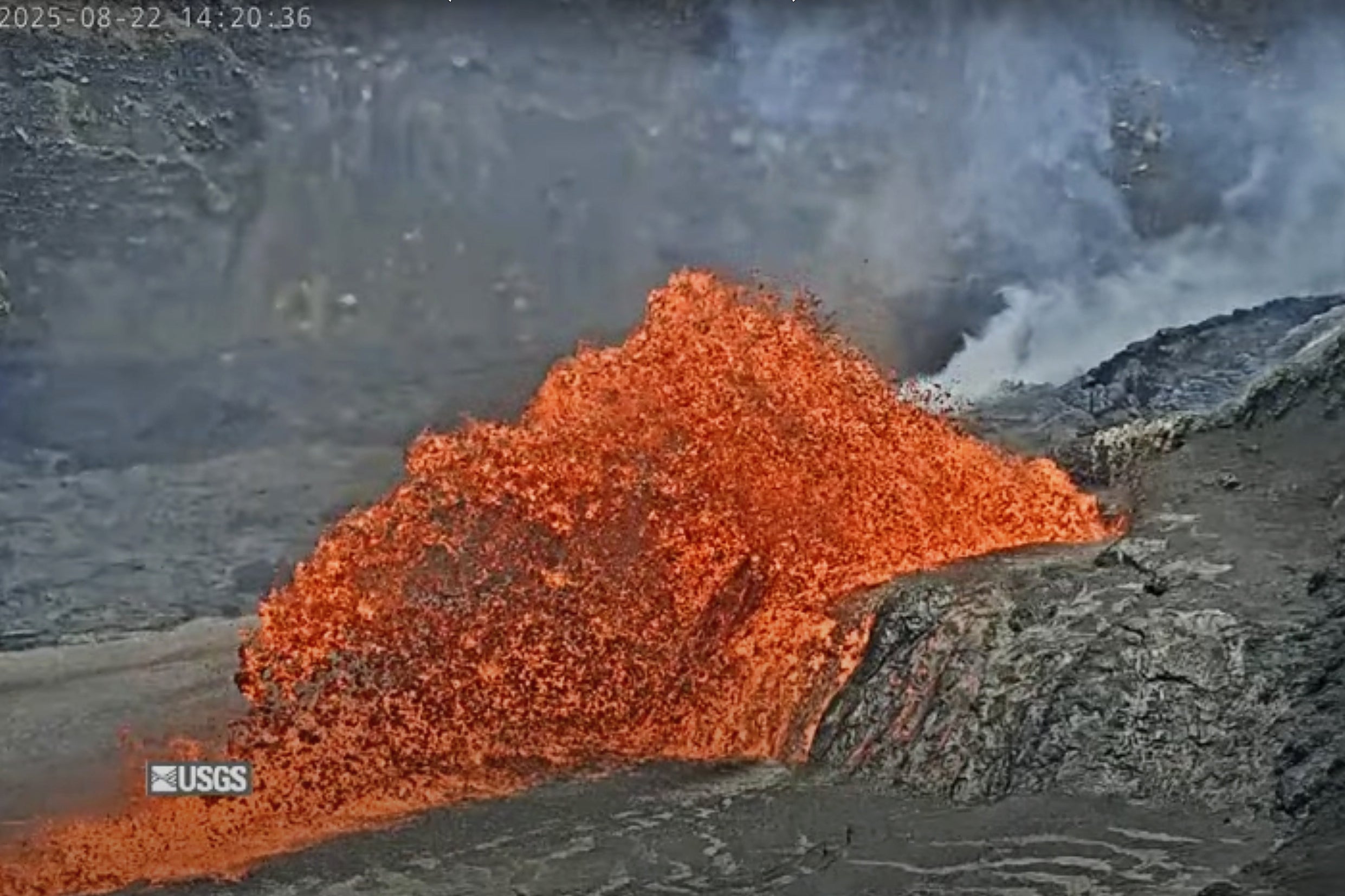 The volcano spews lava on August 22
