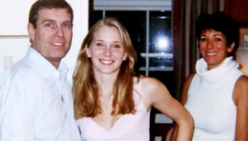 A picture purporting to show Andrew, Virginia Giuffre and Jeffrey Epstein’s confidante Ghislaine Maxwell