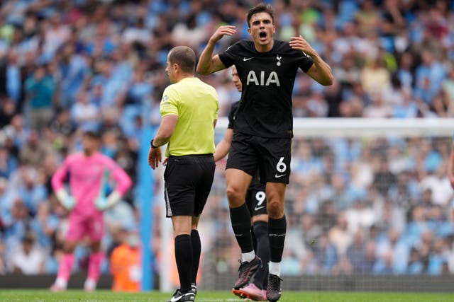 Joao Palhinha celebrates scoring Spurs’ second goal (Martin Rickett/PA)