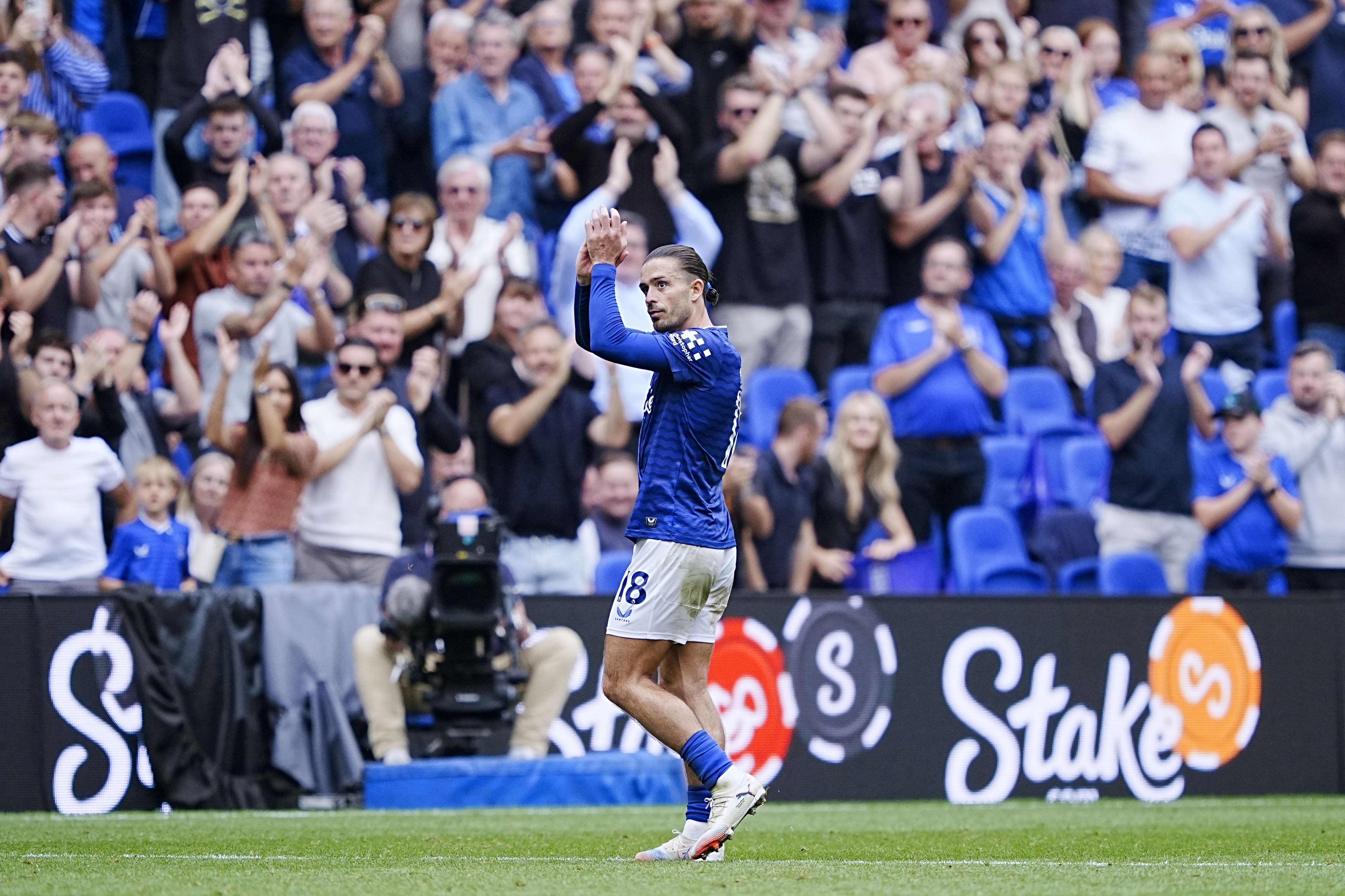 Jack Grealish applauds the fans as he is substituted (Peter Byrne/PA)
