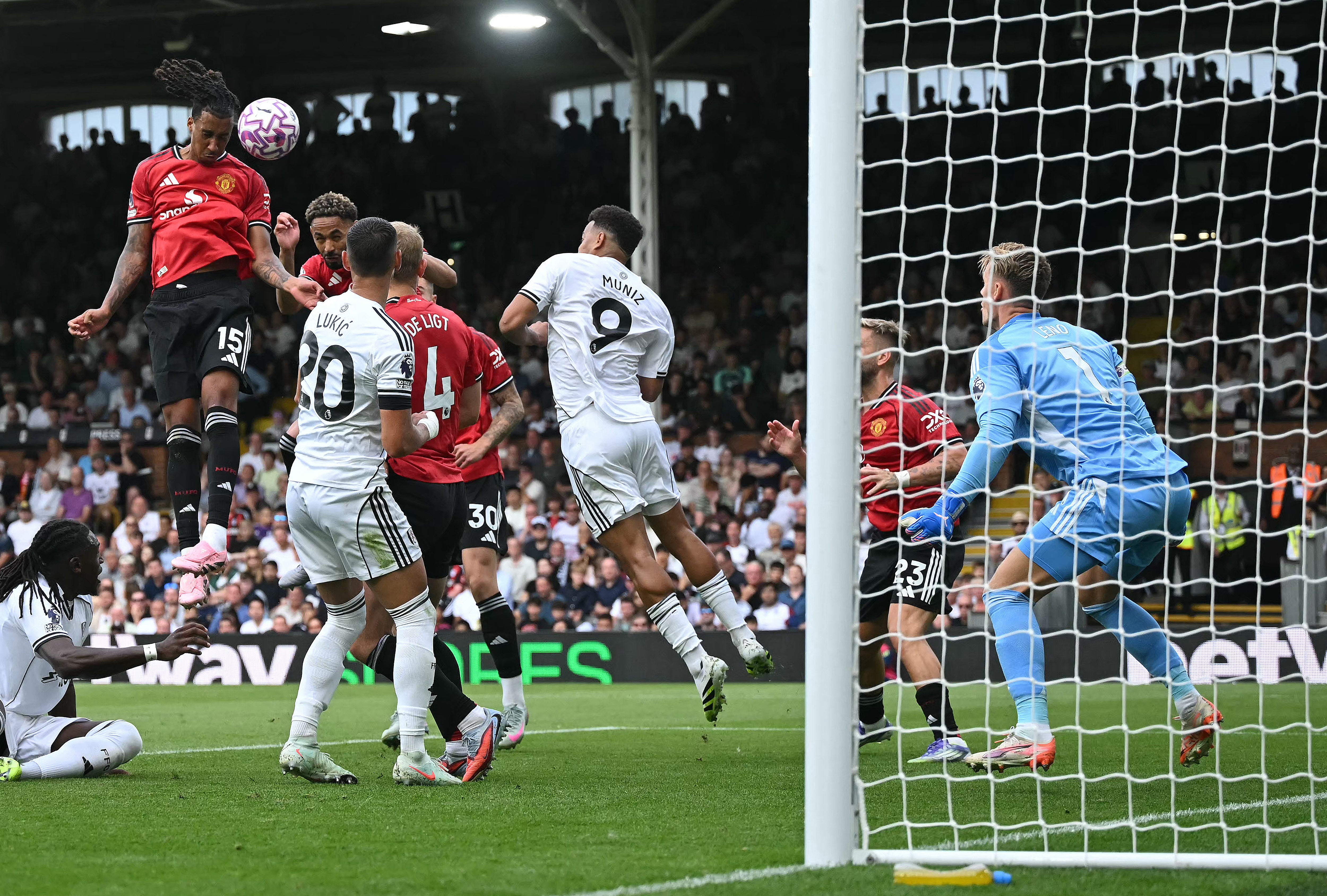 Leny Yoro's deflected header sends Manchester United into the lead