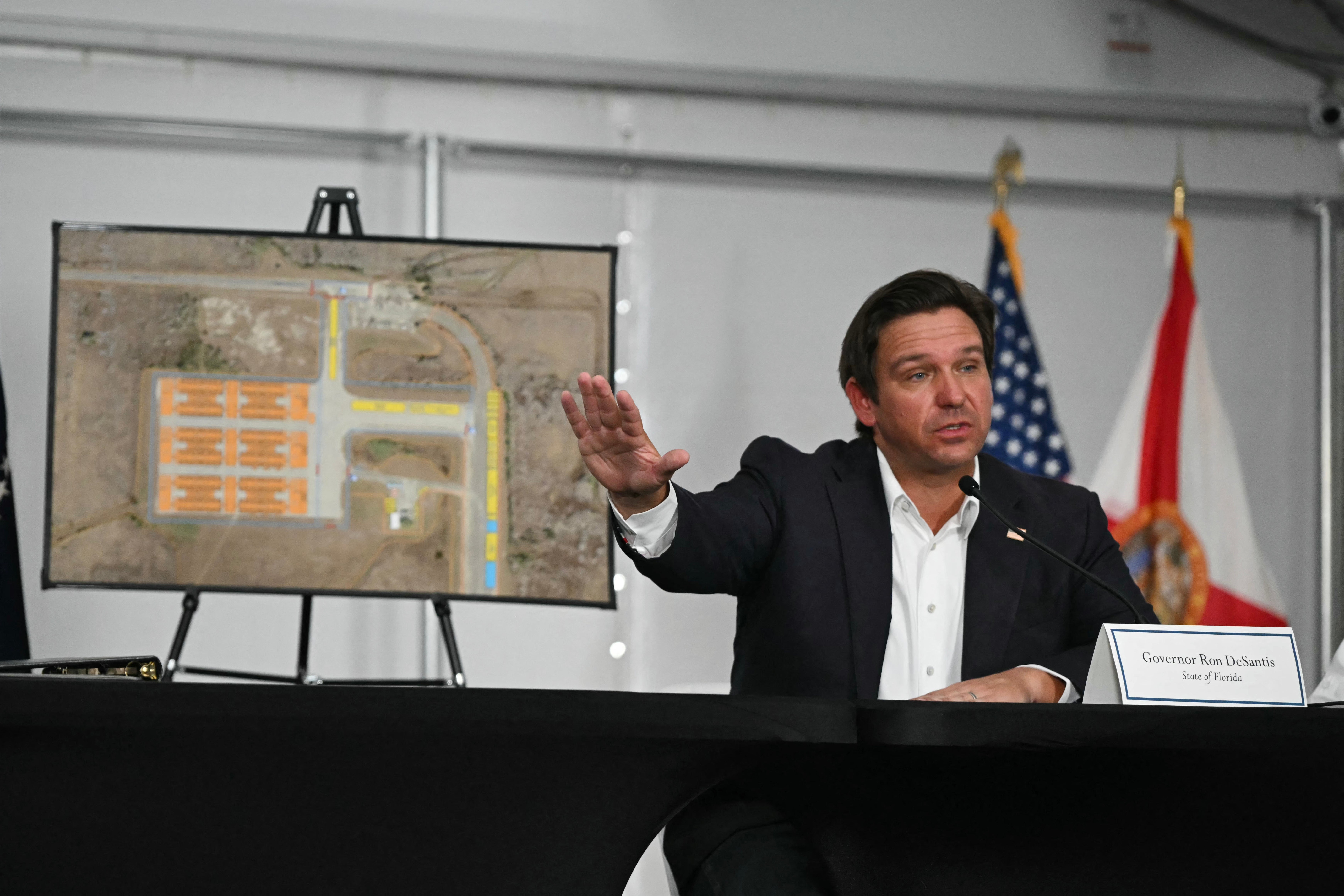 Florida Governor Ron DeSantis, pictured at the opening of the Alligator Alcatraz facility, says he will not be deterred from the state's plans for mass deportations