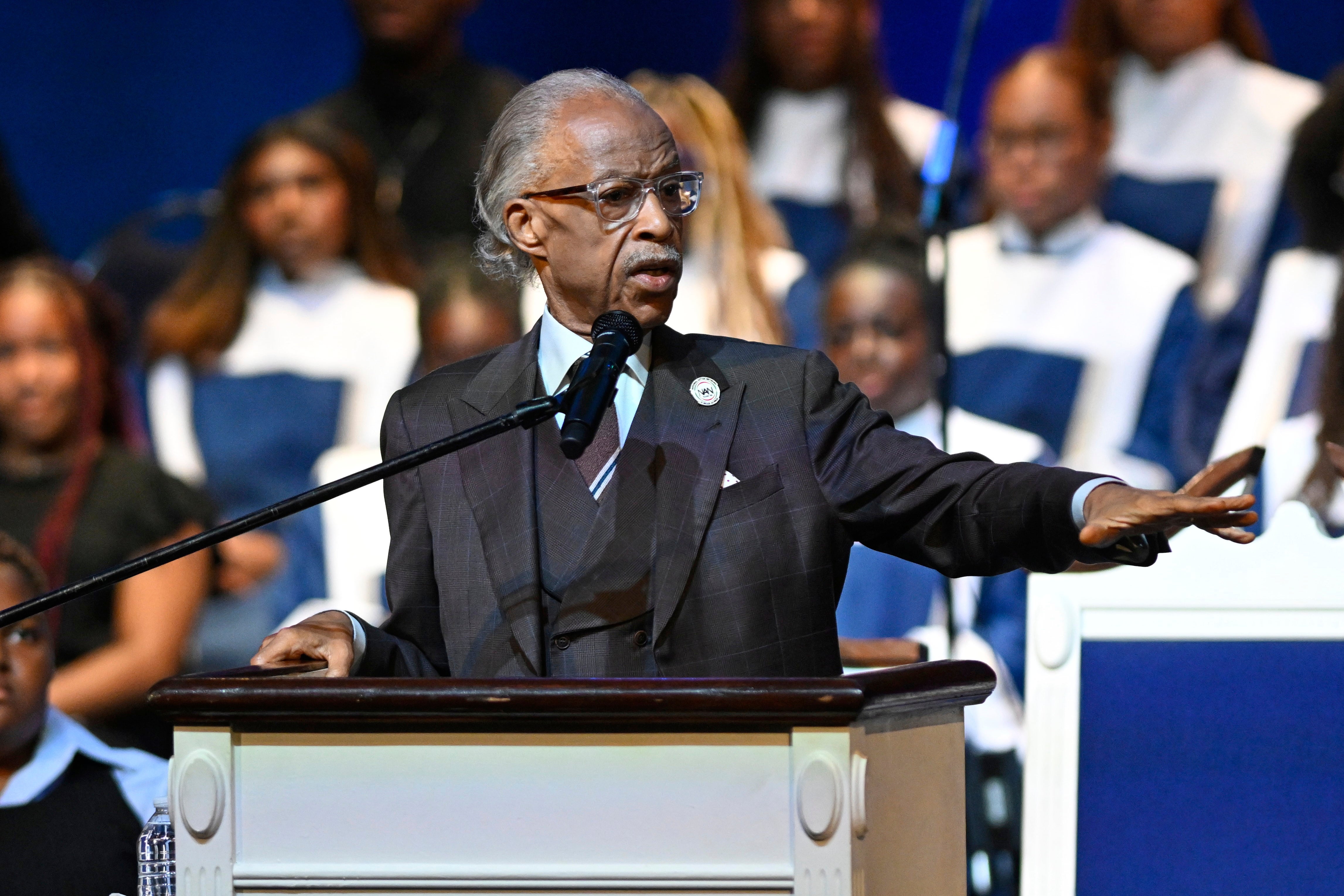 Rev. Al Sharpton delivers a sermon at Howard University's Cramton Auditorium, Sunday, Aug. 24, 2025, in Washington, to announce a national drive in support of District of Columbia Mayor Muriel Bowser, as President Donald Trump's administration continues it's use of federal law enforcement and National Guard troops in the city. (AP Photo/John McDonnell)