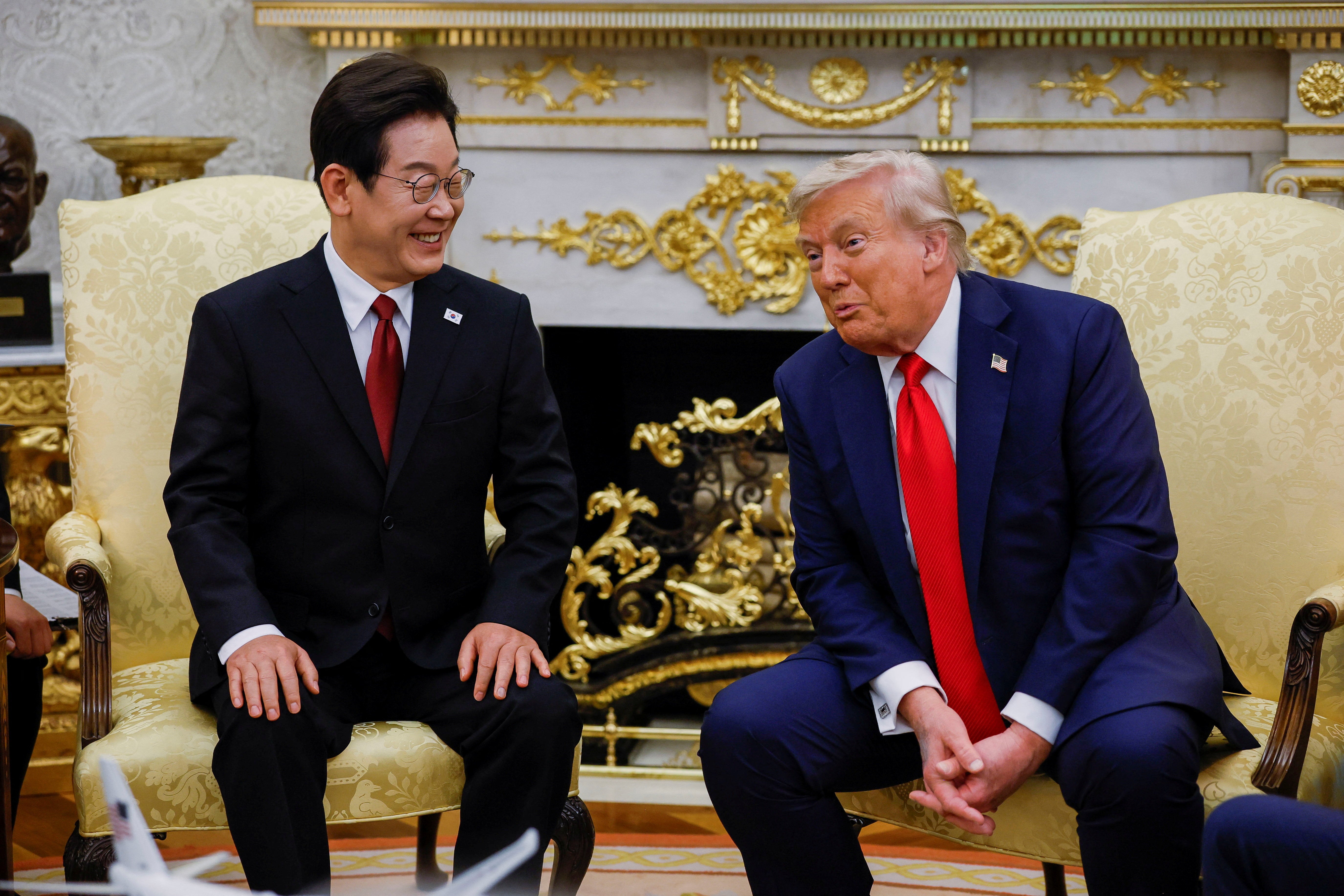 U.S. President Donald Trump meets with South Korean President Lee Jae Myung at the Oval Office, at the White House, in Washington, D.C., U.S., August 25, 2025
