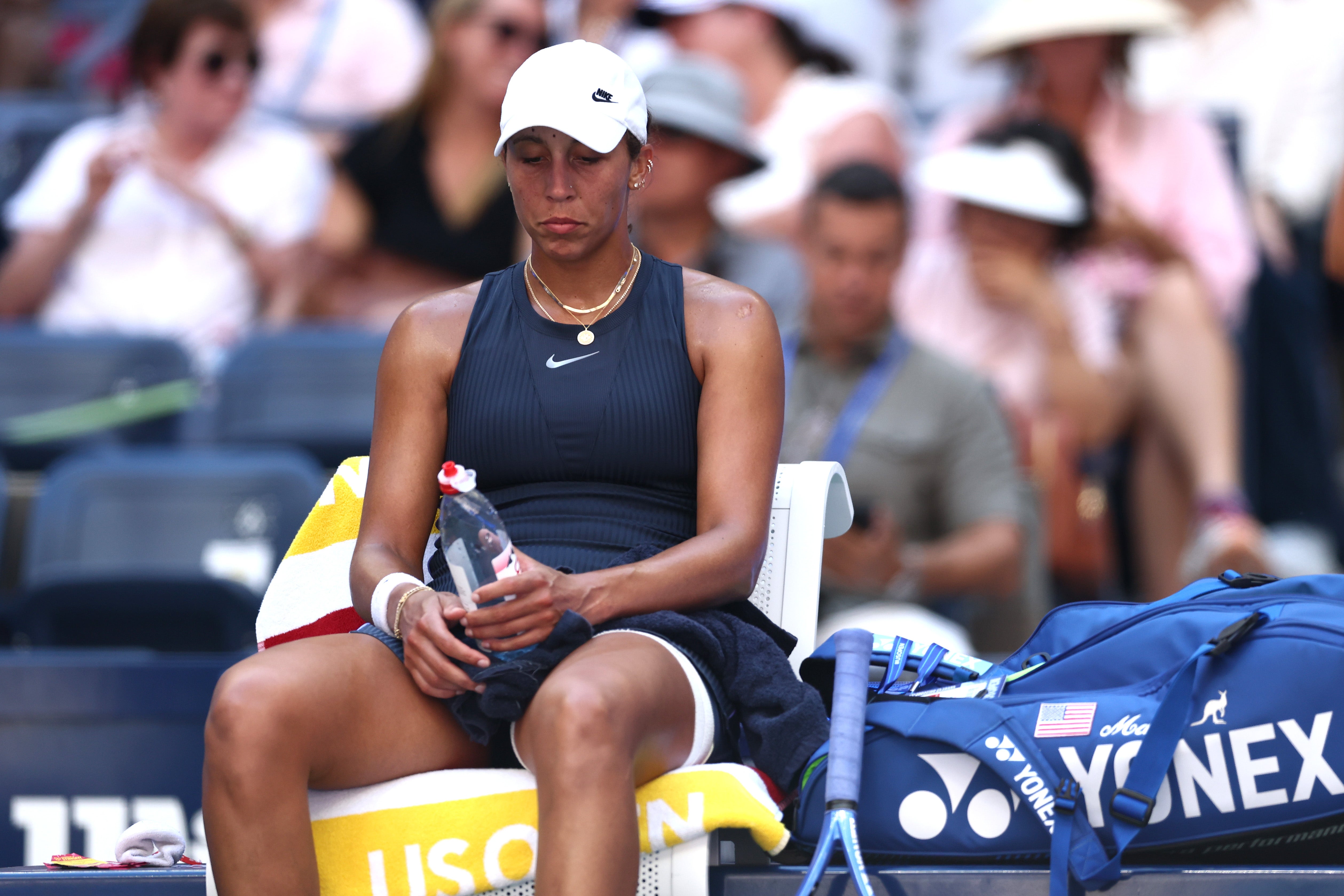 Madison Keys of the United States reacts against Renata Zarazua of Mexico during their Women's Singles First Round match on Day Two of the 2025 US Open