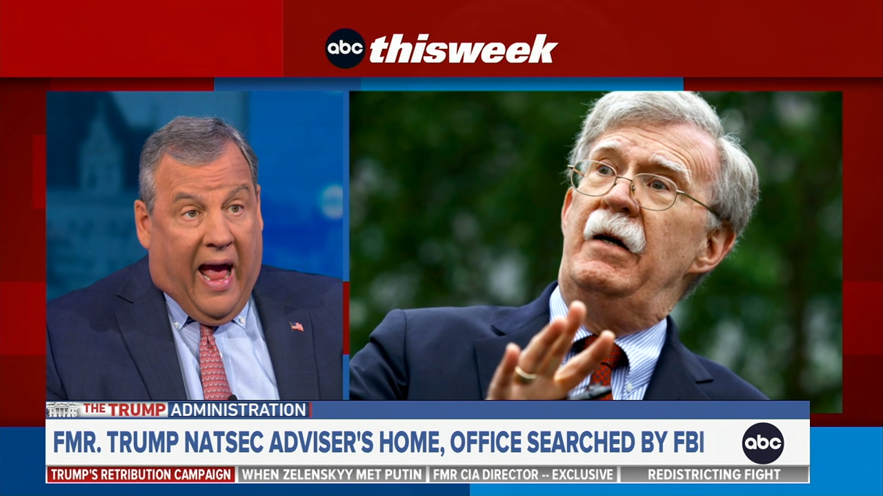 Christie expressed concern over the FBI's raid on the Maryland home and office of former national security adviser John Bolton