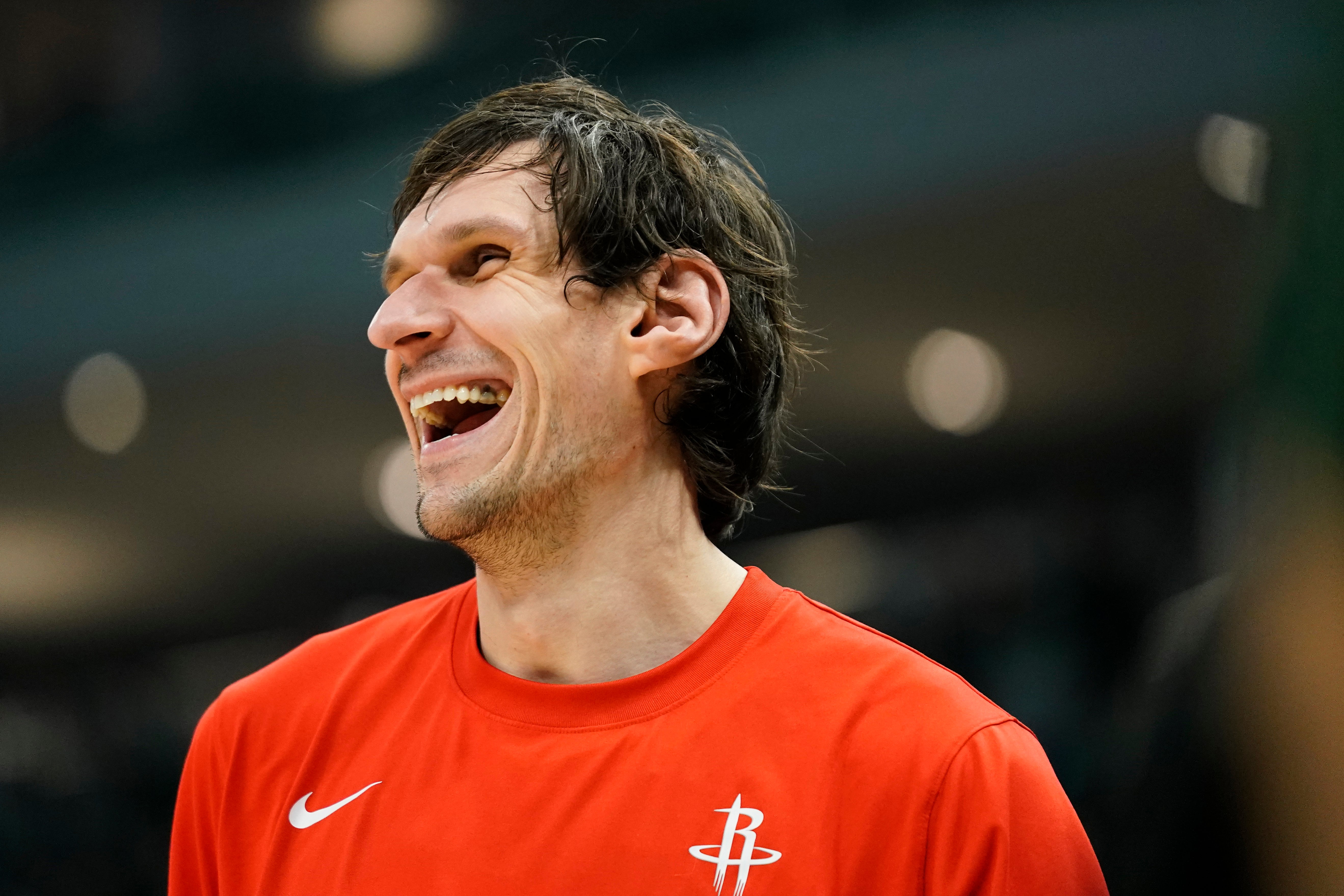 Houston Rockets' Boban Marjanovic warms up before an NBA basketball game against the Milwaukee Bucks Sunday, Dec. 17, 2023, in Milwaukee. (AP Photo/Aaron Gash,File)