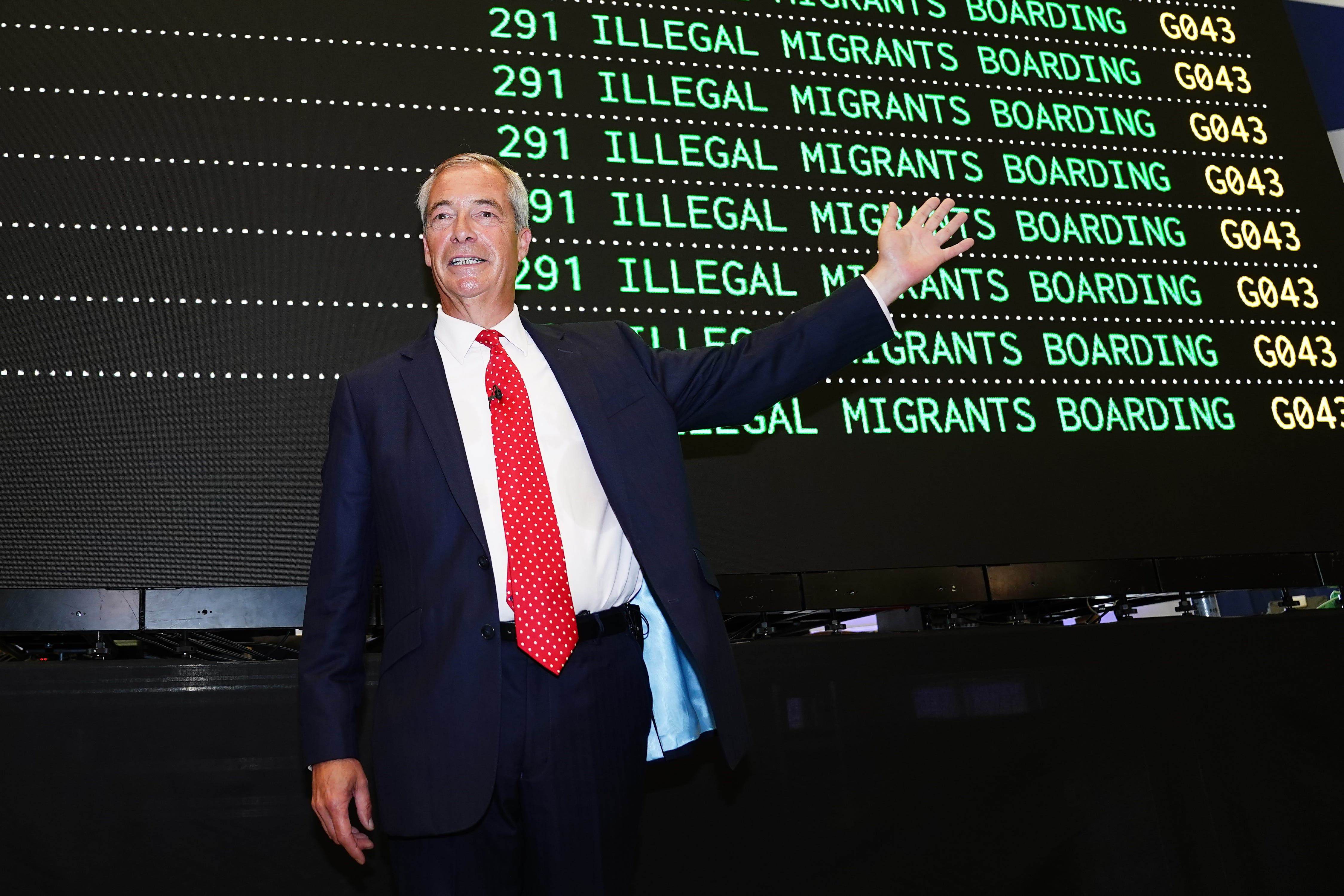 Reform UK party leader Nigel Farage at the launch of Reform’s plan to deport asylum seekers, at London Oxford Airport (Jacob King/PA)