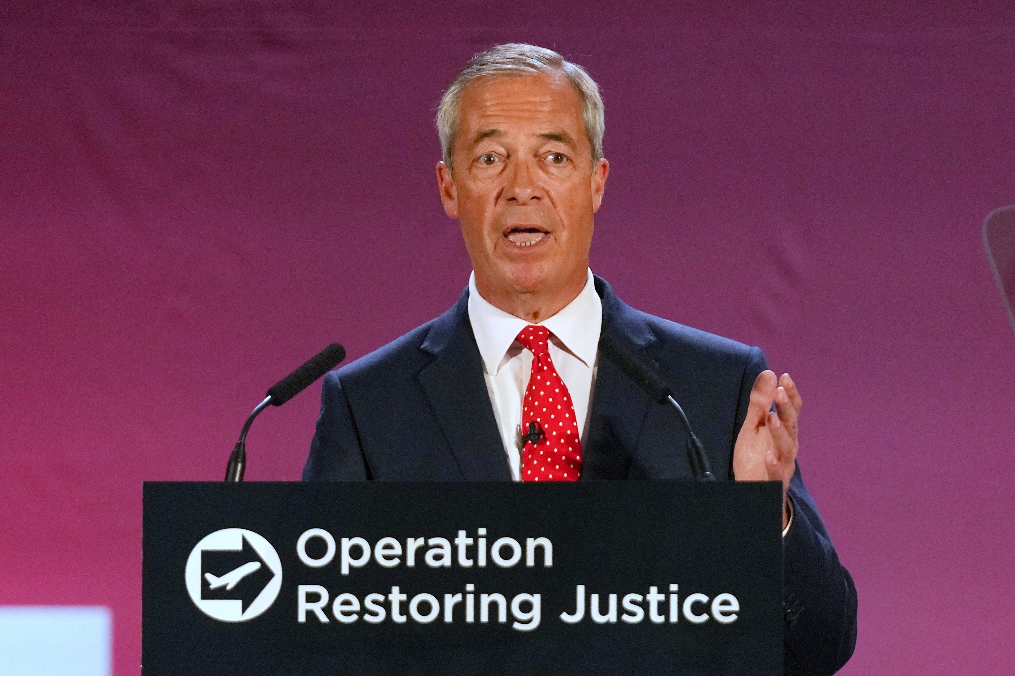 Reform leader Nigel Farage announcing his immigration plan today in Oxford airport