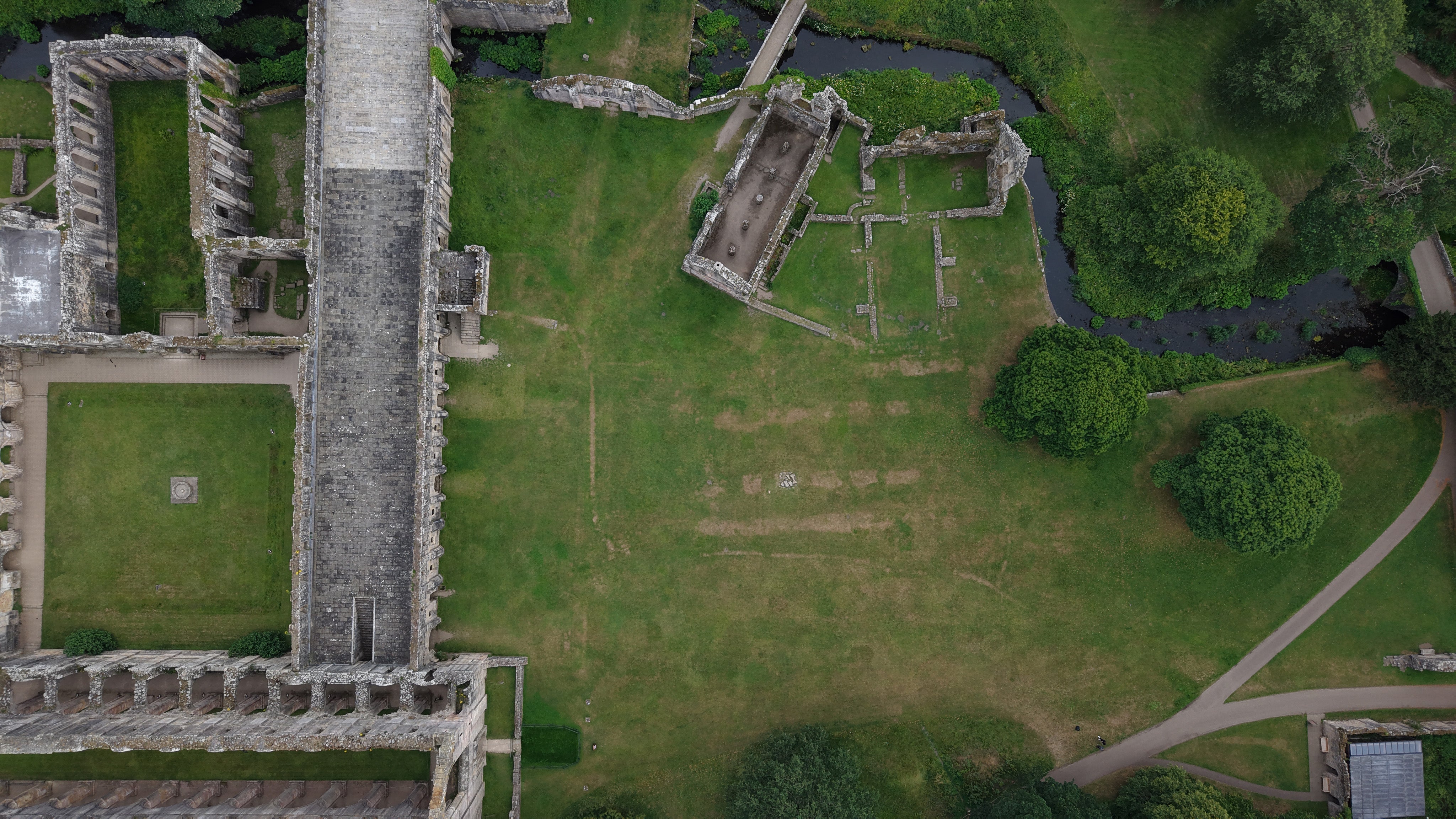 At Fountains Abbey in North Yorkshire, the marks in the ground even show the aisles in a guest hall now buried under ground