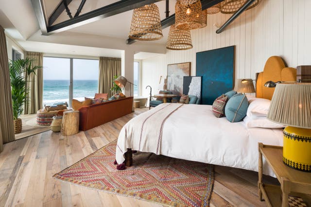<p>Beach Loft suites frame Celtic Sea and beach views at Watergate Bay hotel in Cornwall</p>