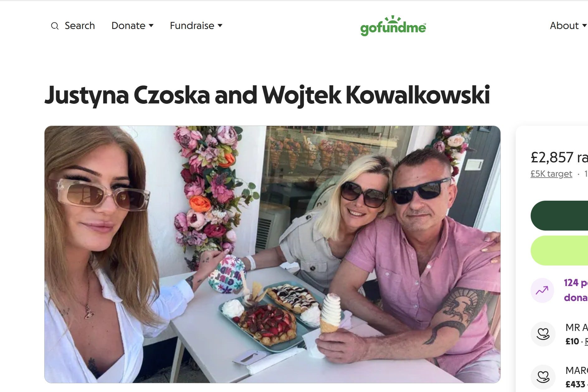 The GoFundMe page set up after the deaths of Justyna Czoska (second right) and Wojtek Kowalkowski (right) (Family handout/GoFundMe/PA)