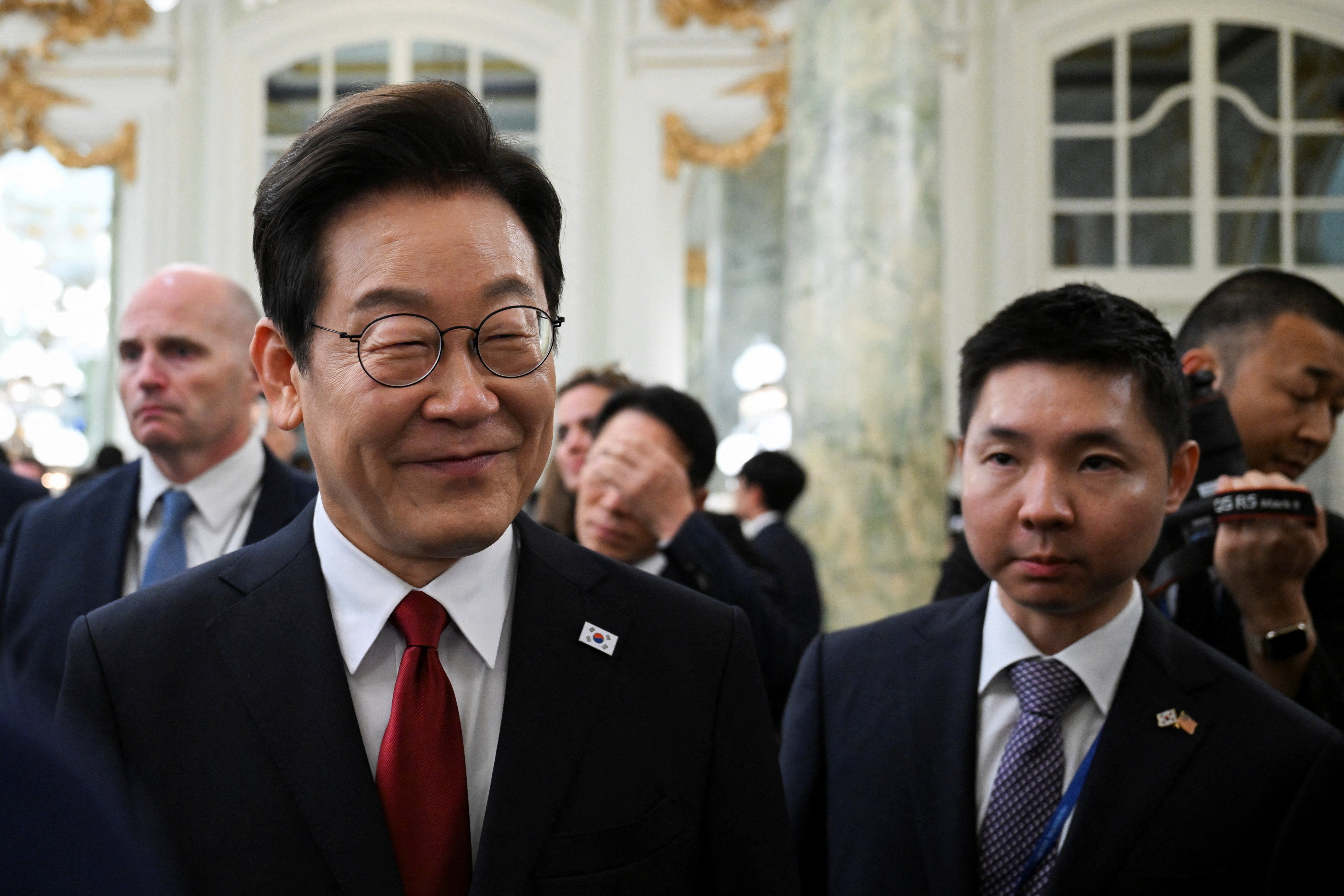 South Korean president Lee Jae Myung attends a business roundtable at The Willard Hotel in Washington on 25 August 2025