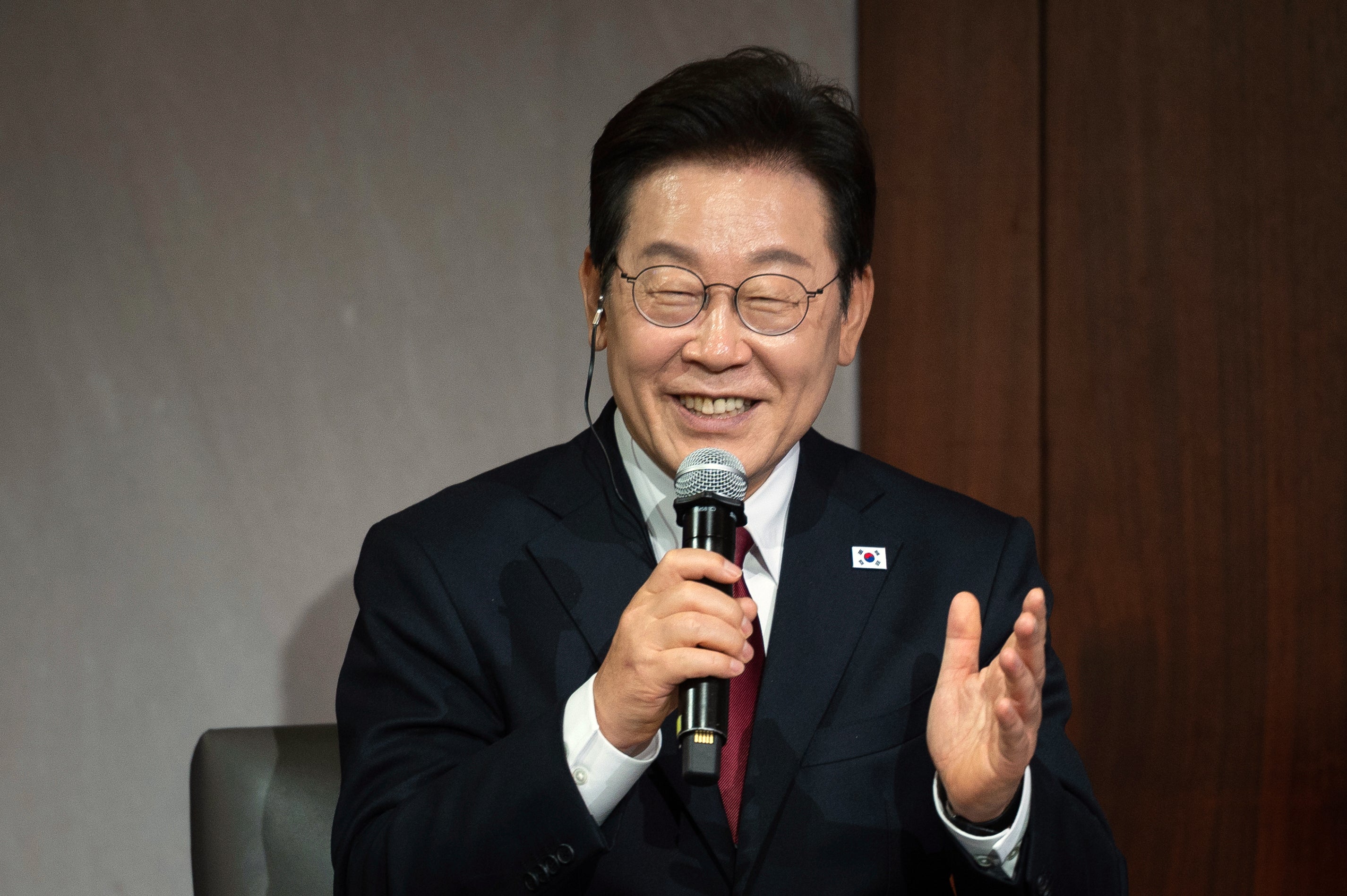 South Korea’s president Lee Jae Myung speaks at the Center for Strategic and International Studies in Washington on 25 August 2025