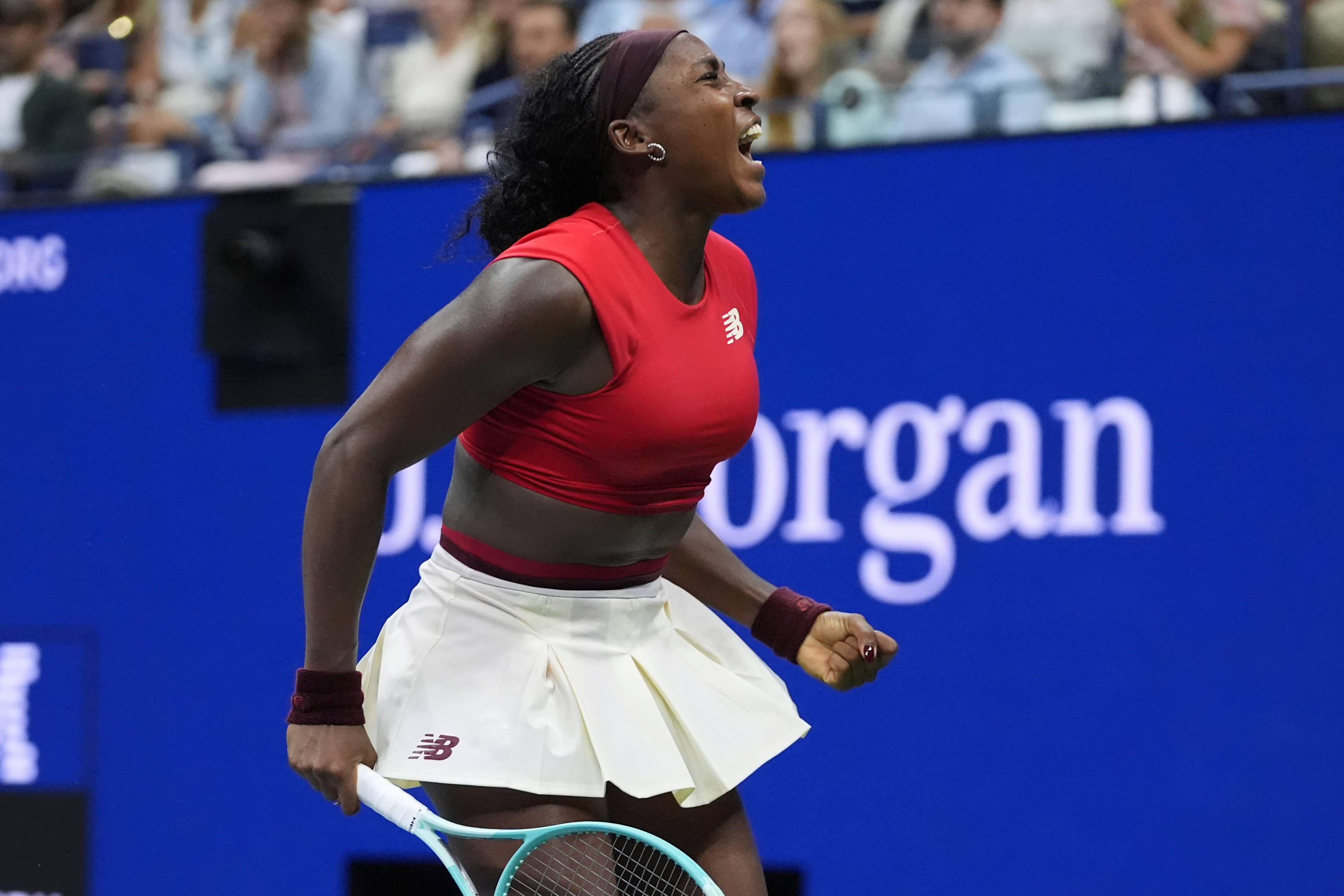 Coco Gauff shouts after beating Ajla Tomljanovic (Frank Franklin II/AP)