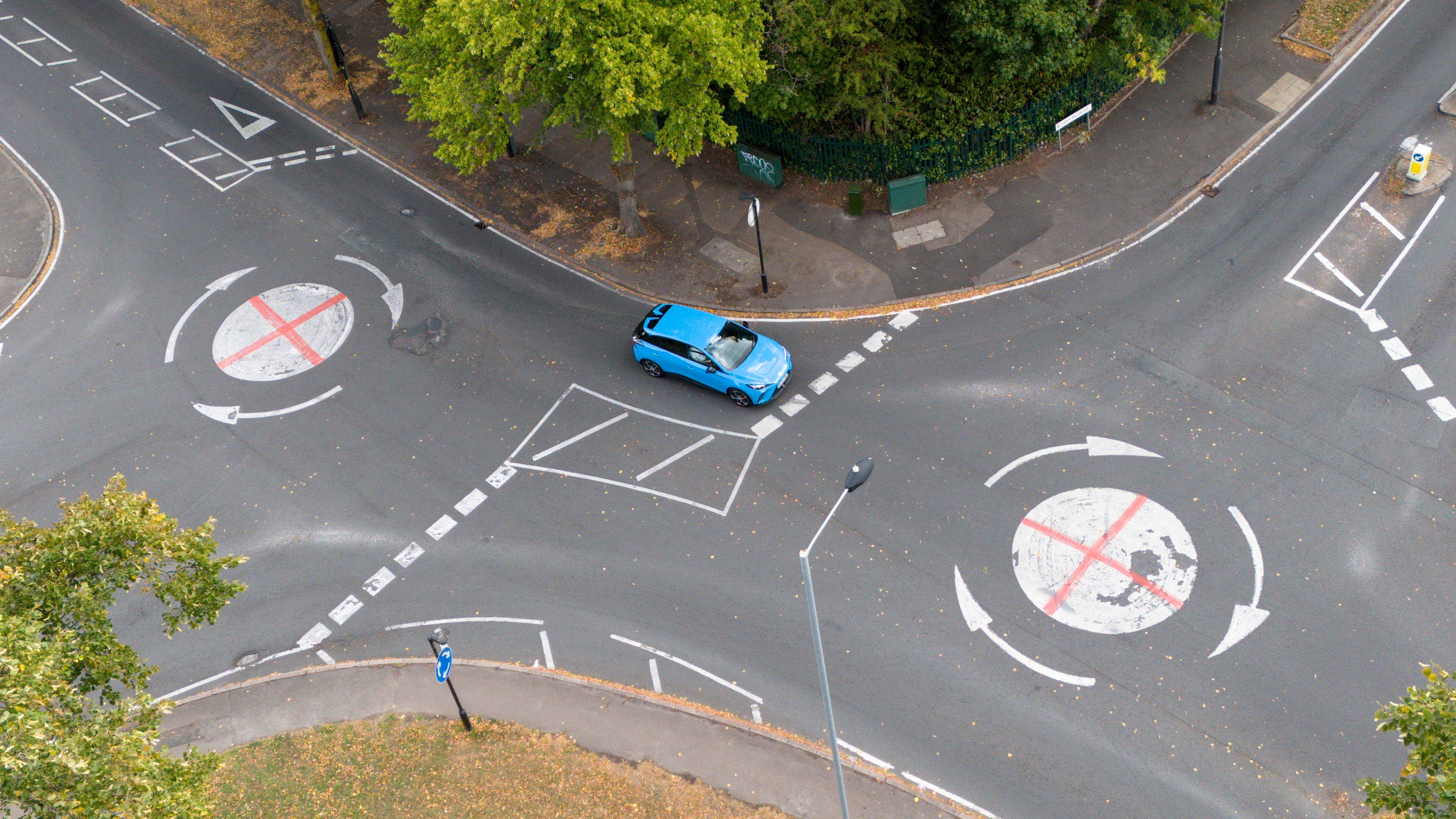 Roundabouts painted as St George's flags in Yardley Wood in south Birmingham