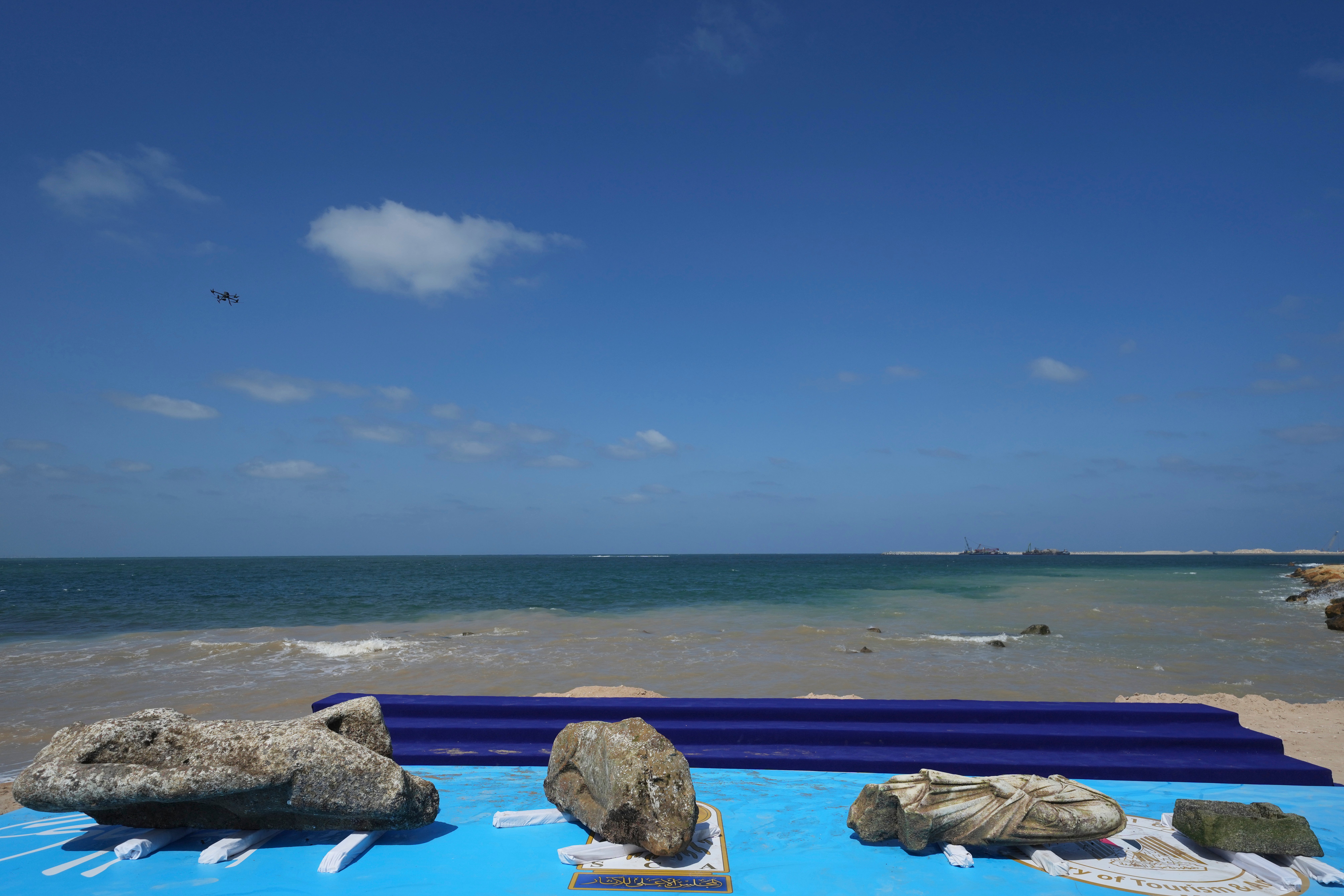 Ancient artefacts are on display after they were lifted out of the water