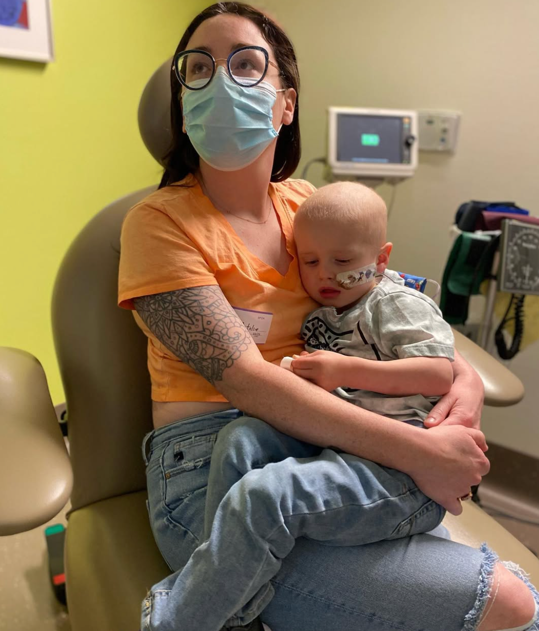 Natalie Oyen-Steuer from Dubuque, Iowa, with her son Sage who was diagnosed with the rare cancer rhabdomyosarcoma when he was 3. He is now 7 and in remission.