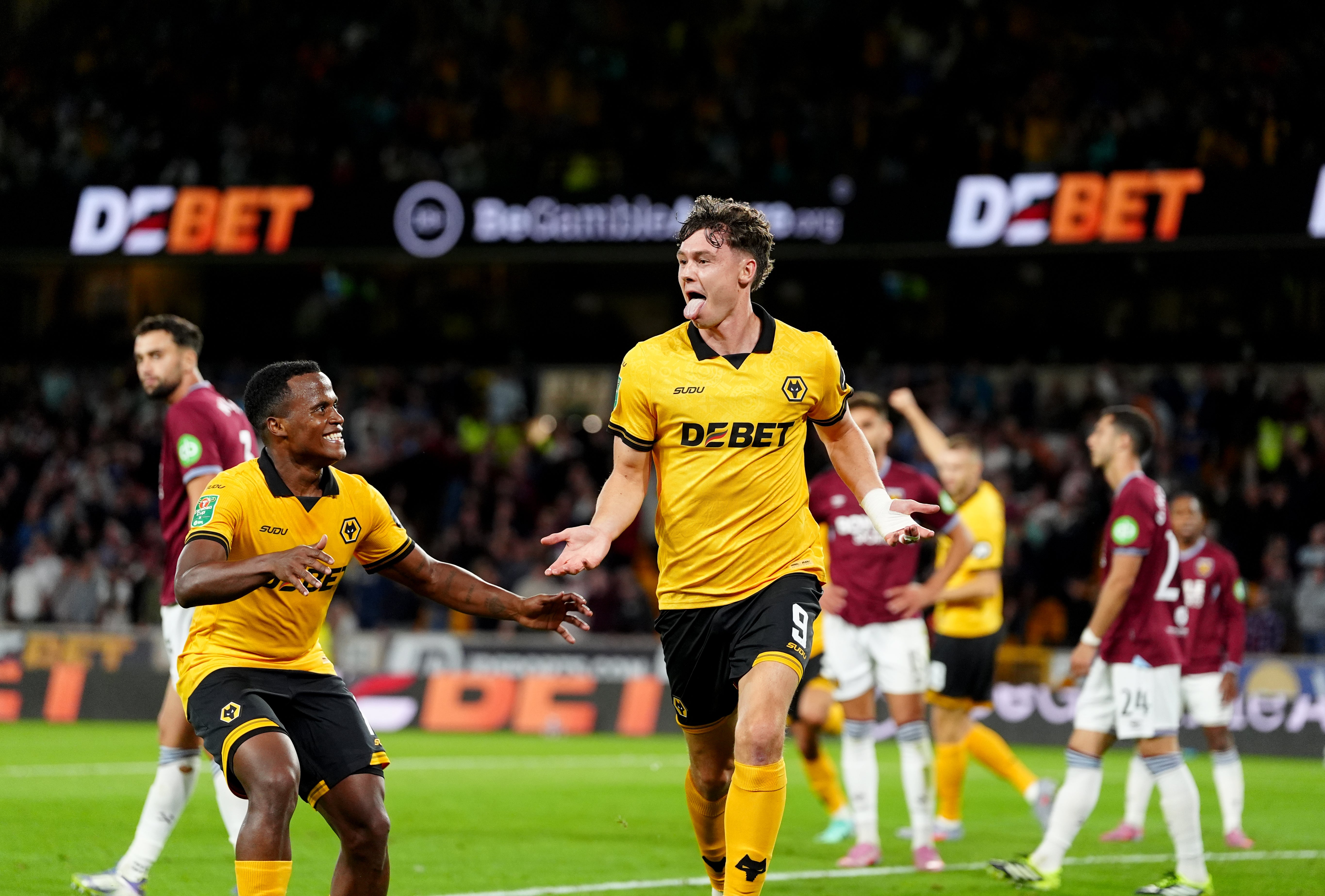 Wolverhampton Wanderers' Jorgen Strand Larsen celebrates scoring their side's third goal
