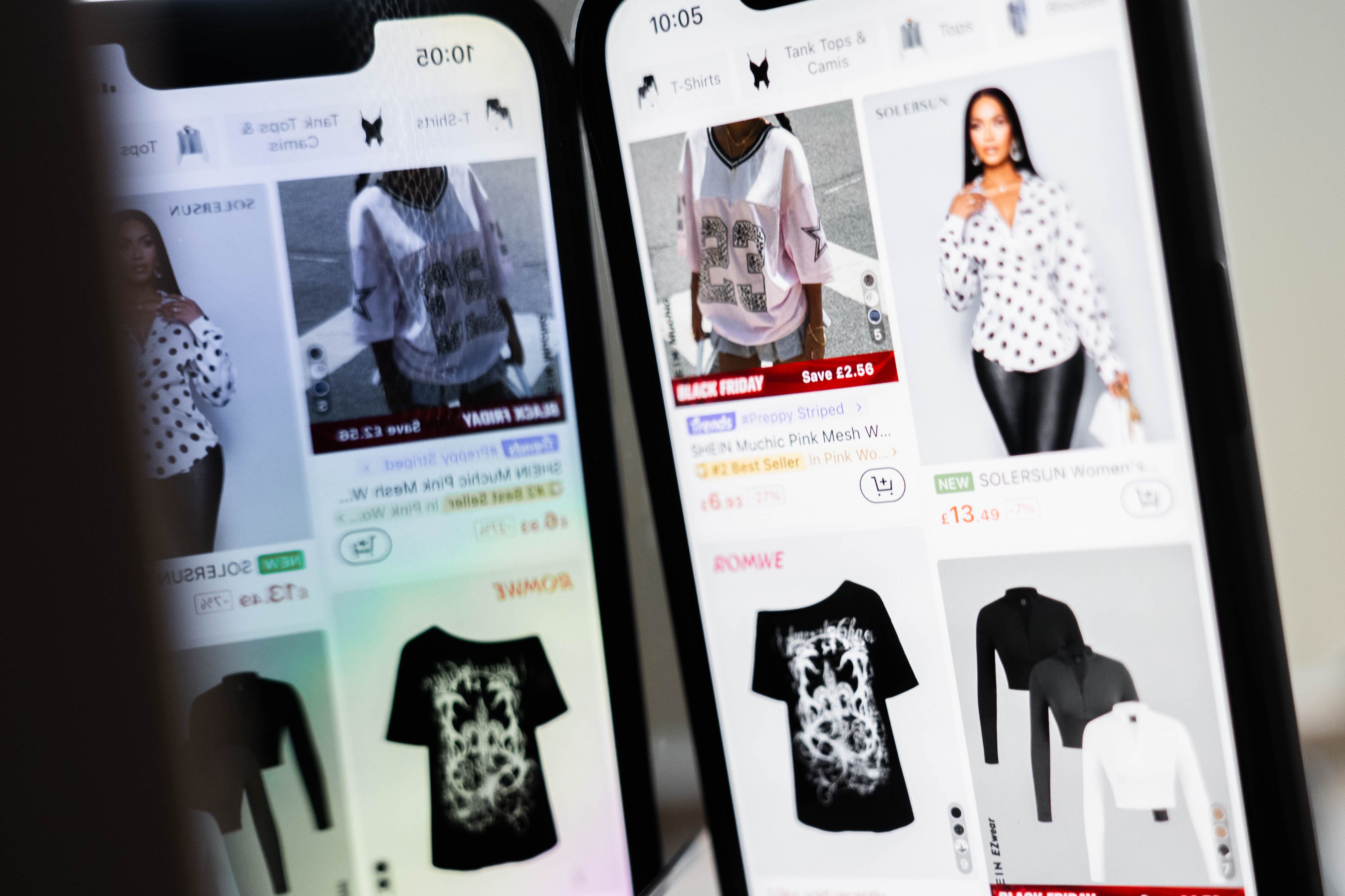 A person using the Shein app on a mobile phone (James Manning/PA)