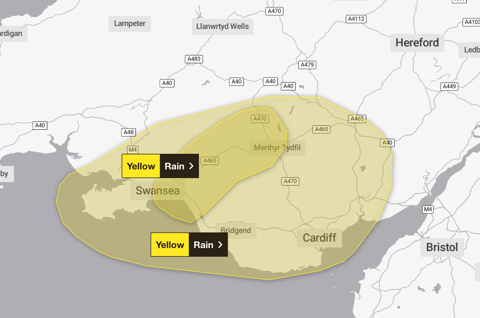 A yellow weather warning has been issued in Wales and parts of England for Thursday