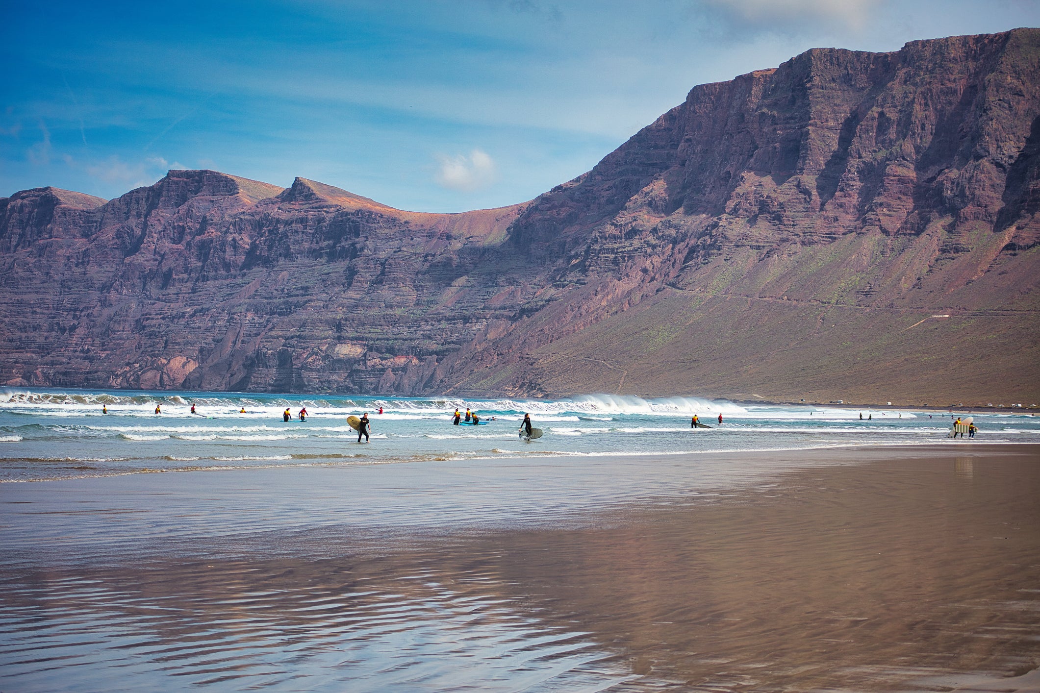 Playa De Famara in Lanzarote is famous for its surf break