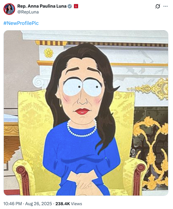 Florida Republican Rep. Anna Paulina Luna used a photo of her cartoon depiction on South Park after the show made fun of her as a social media post.