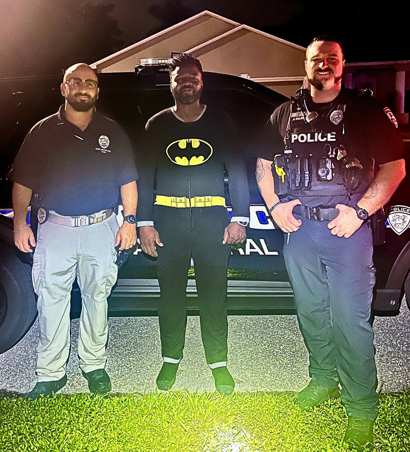 Kyle Myvett told officers that he had gone to bed on Tuesday night but had later been alerted to the break-in by his home security cameras. He later apprehended the suspect and held him until police arrived - all while wearing his Batman pajamas