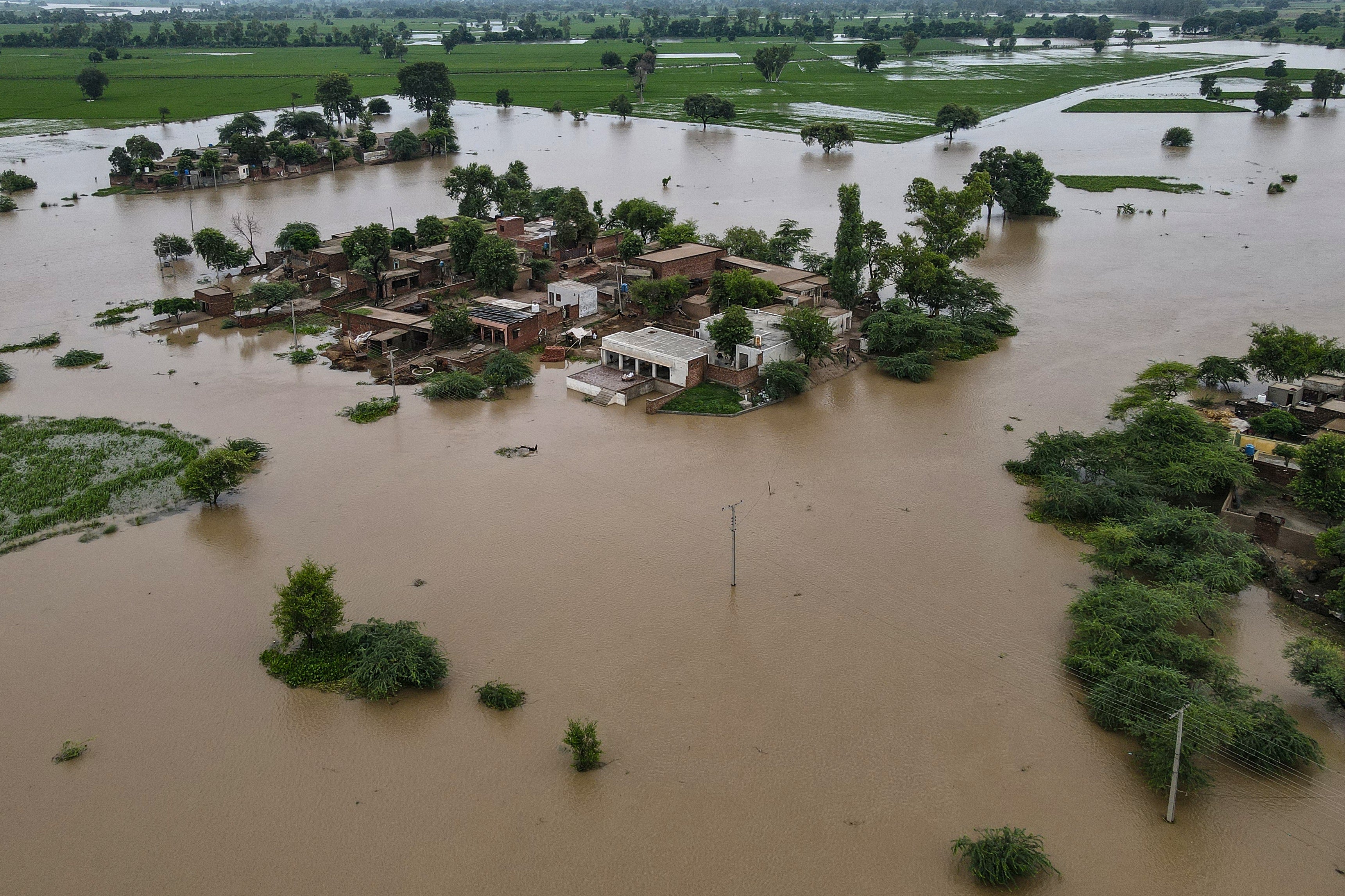 Partially submerged houses in Haqu Wala village of Kasur district, Pakistan