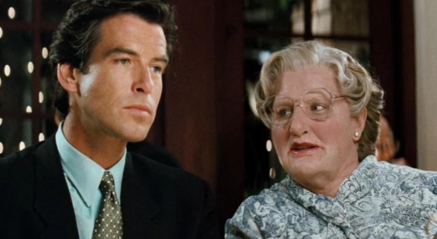 Brosnan alongside Robin Williams in ‘Mrs Doubtfire’