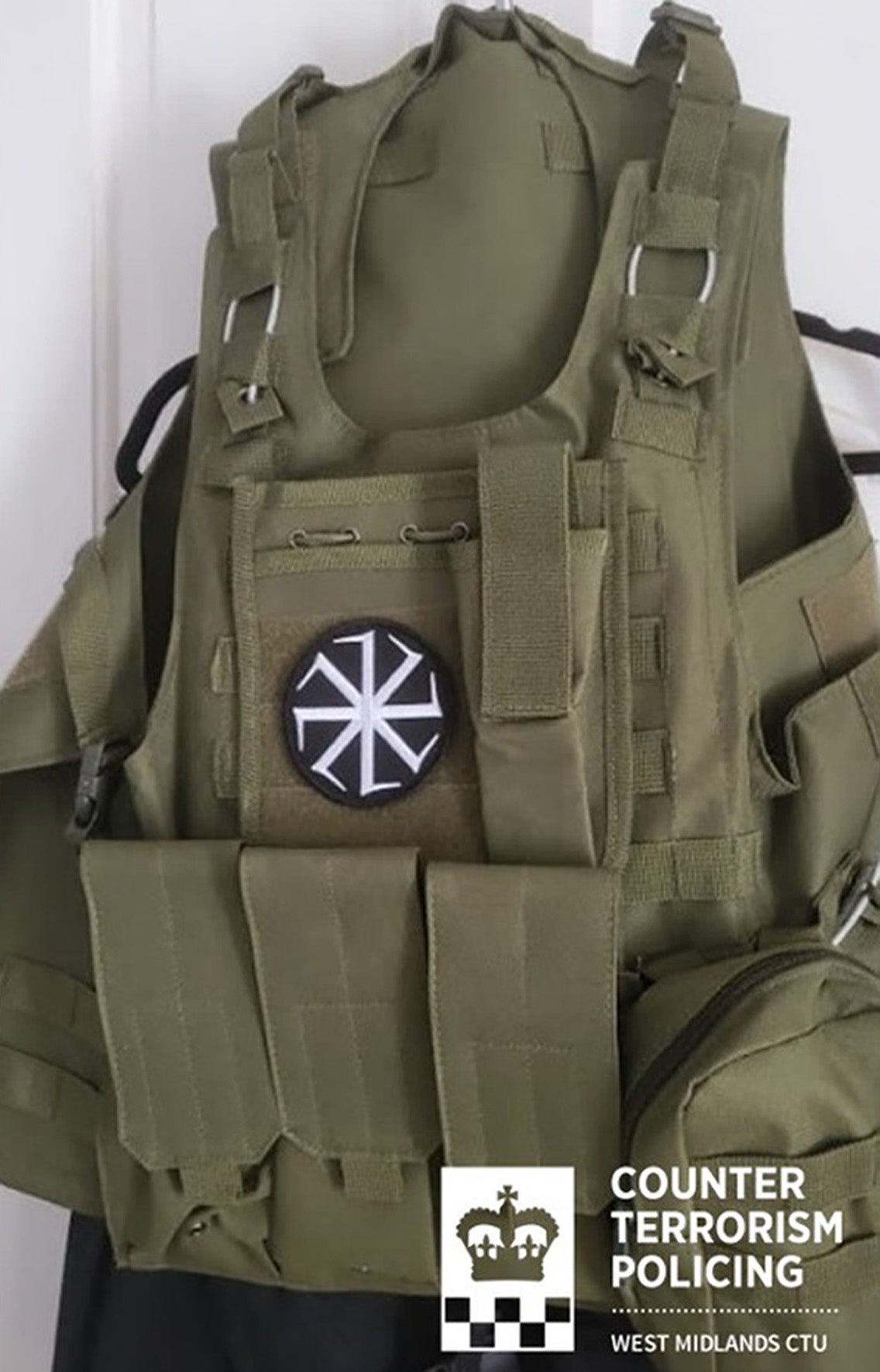 A tactical vest with a far-right symbol was seized