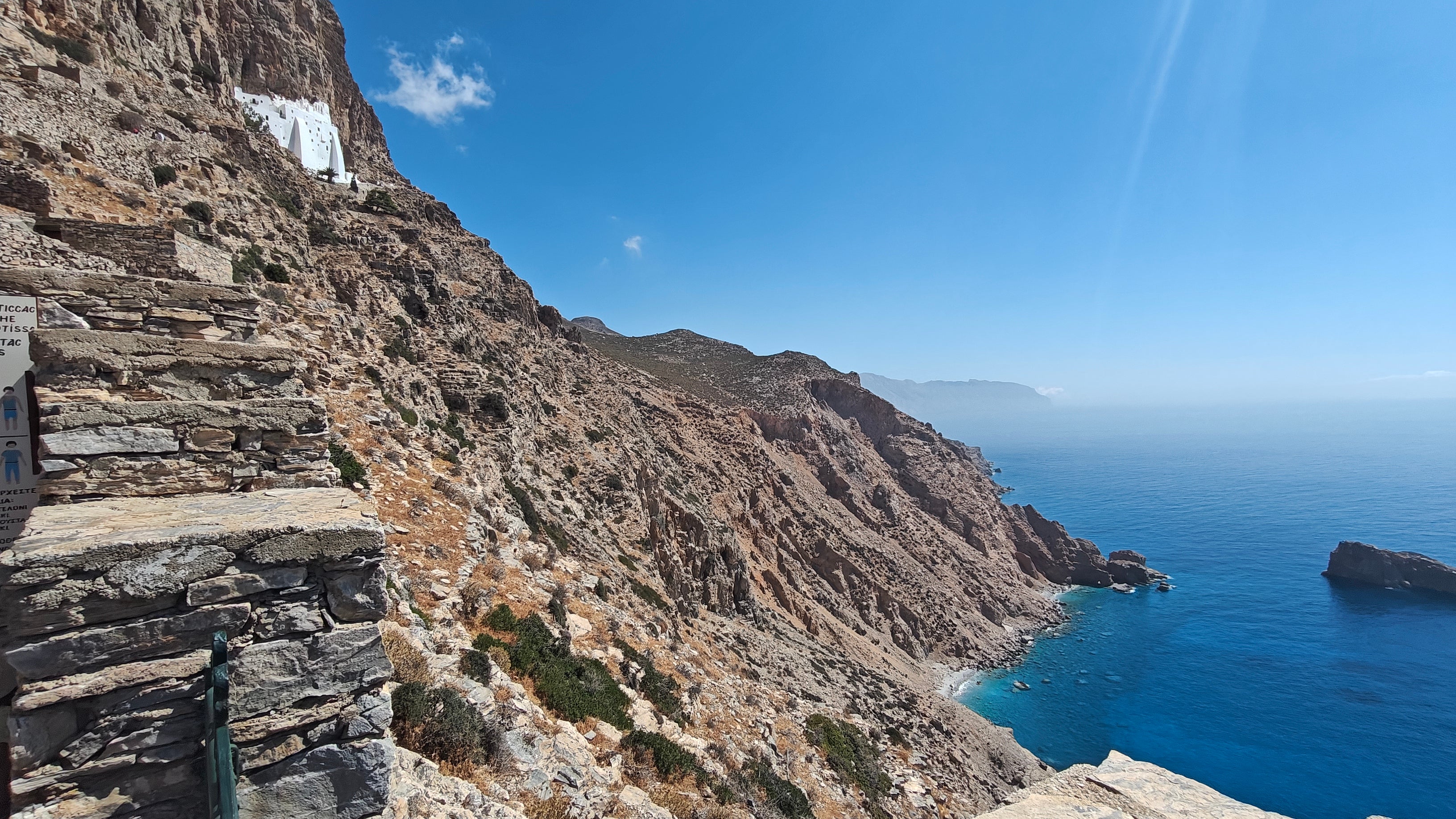 The cliff-edge Byzantine monastery of Hozoviotissa overlooks the water in Amorgos