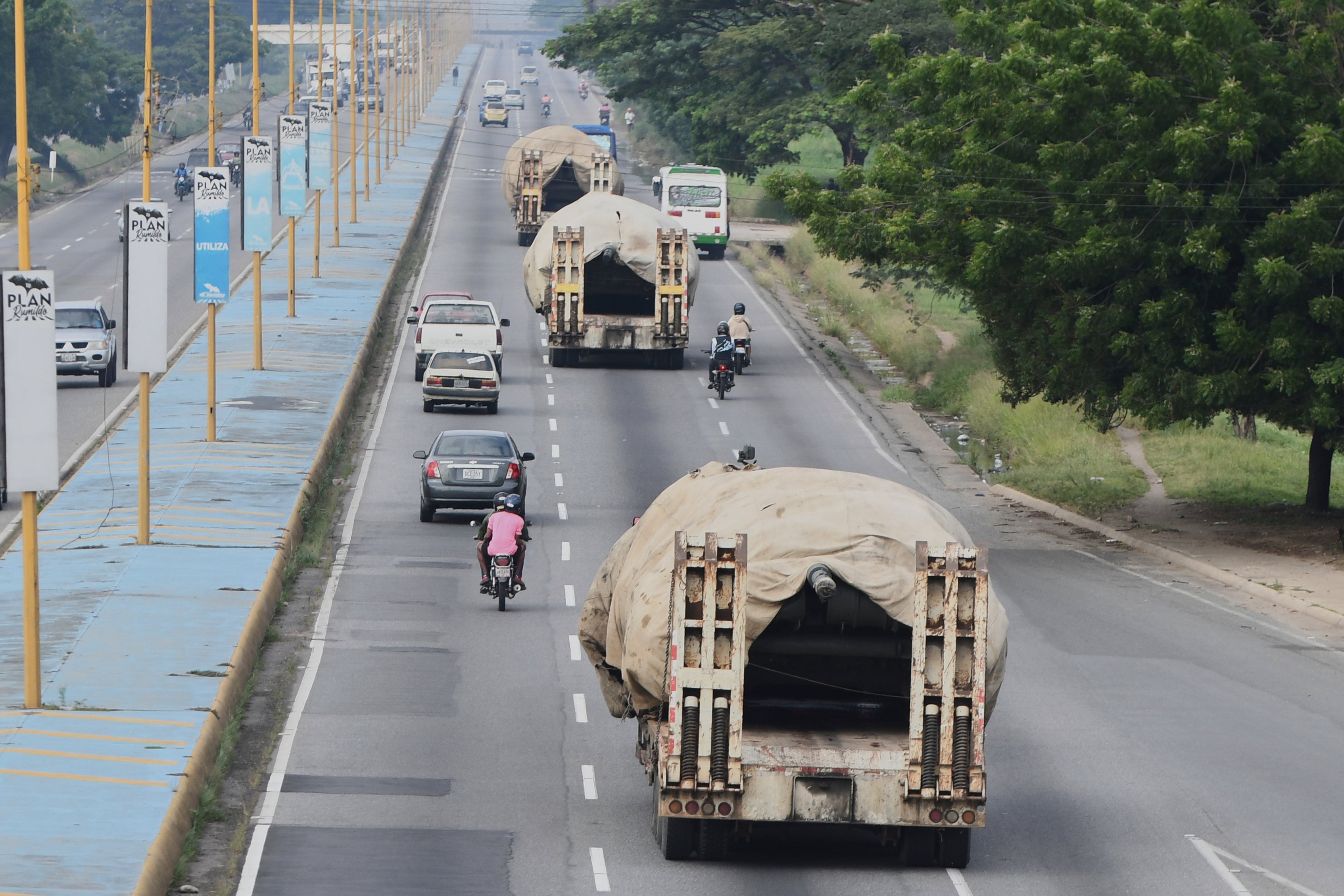 Trucks transport tanks in Venezuela after the government announced a military mobilisation following the US deployment of warships in the region