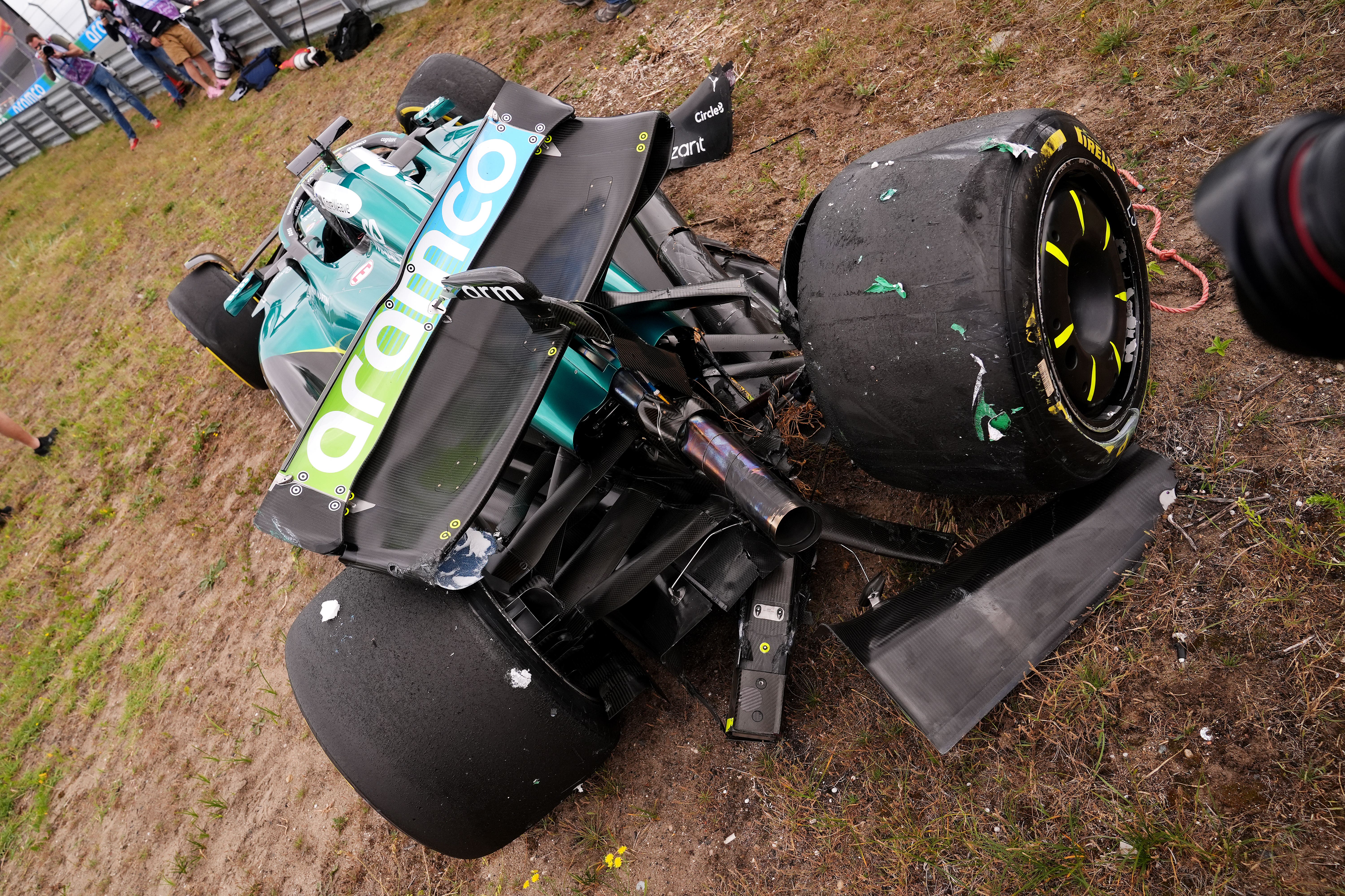 The wreckage of Lance Stroll’s Aston Martin (Bradley Collyer/PA)