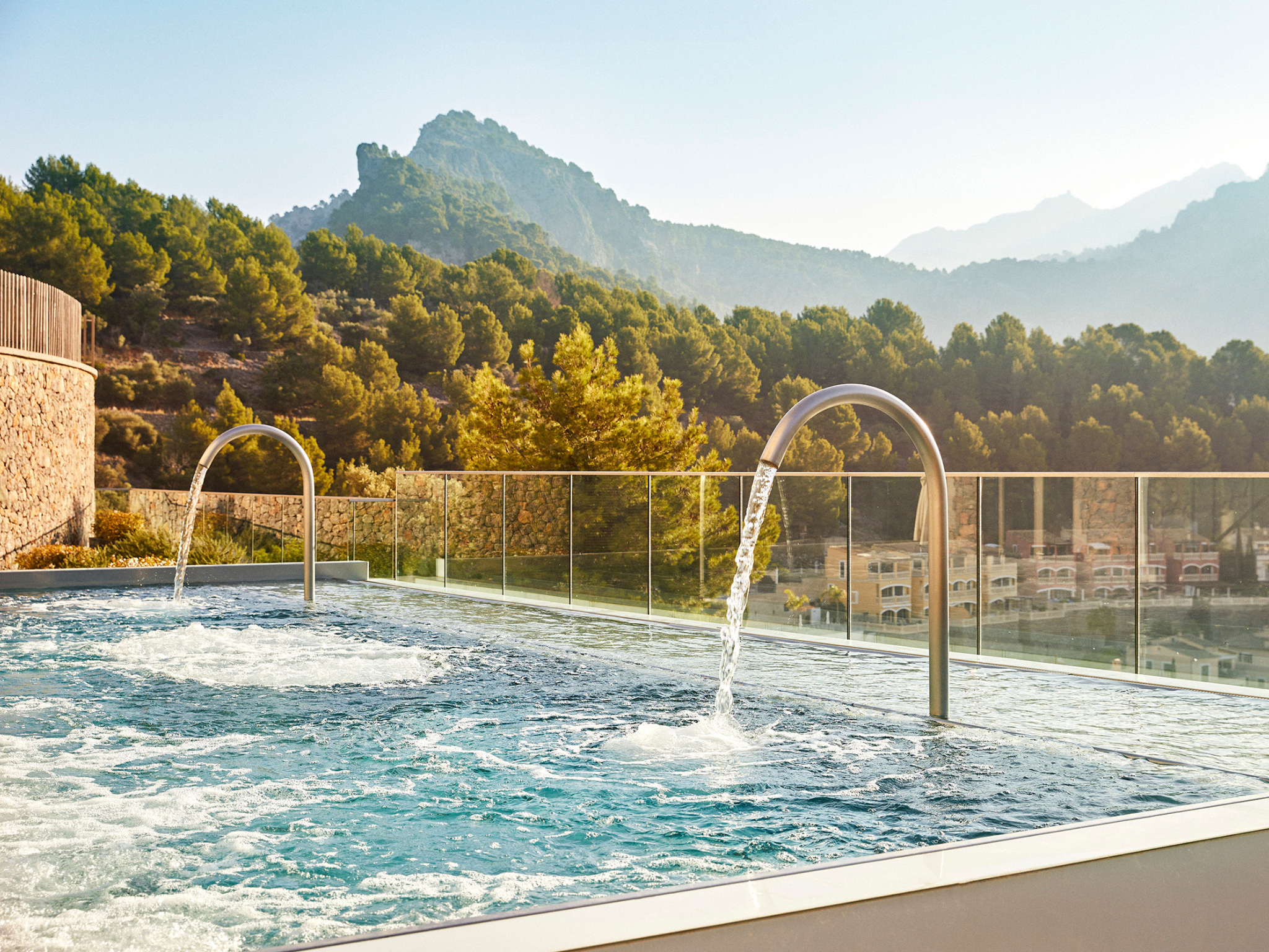 The hotel spa offers up a hydrotherapy pool while the rooftop plays host to the larger infinity pool and a family pool