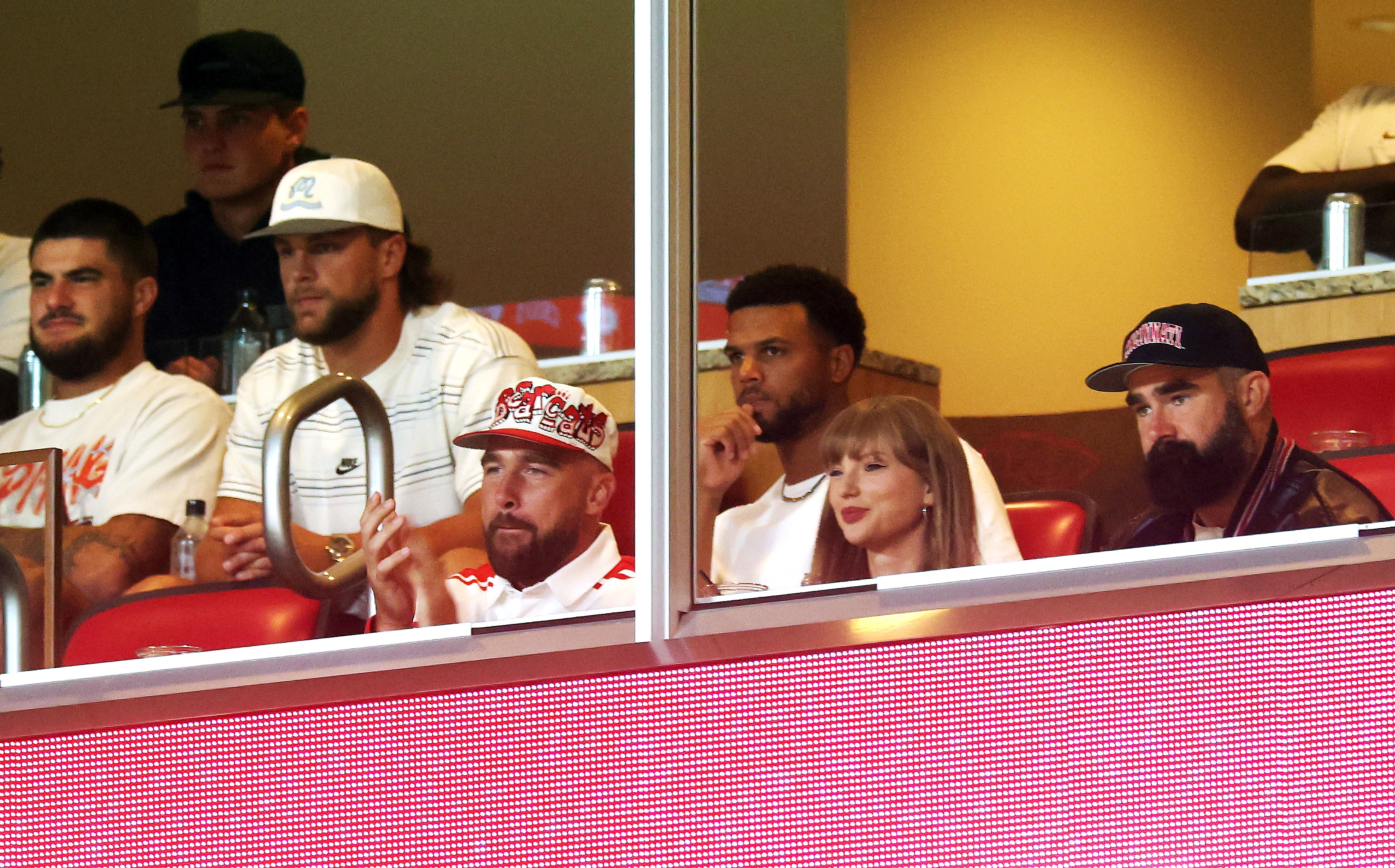 Taylor Swift and Travis Kelce made their first appearance as an engaged couple at the Arrowhead Stadium