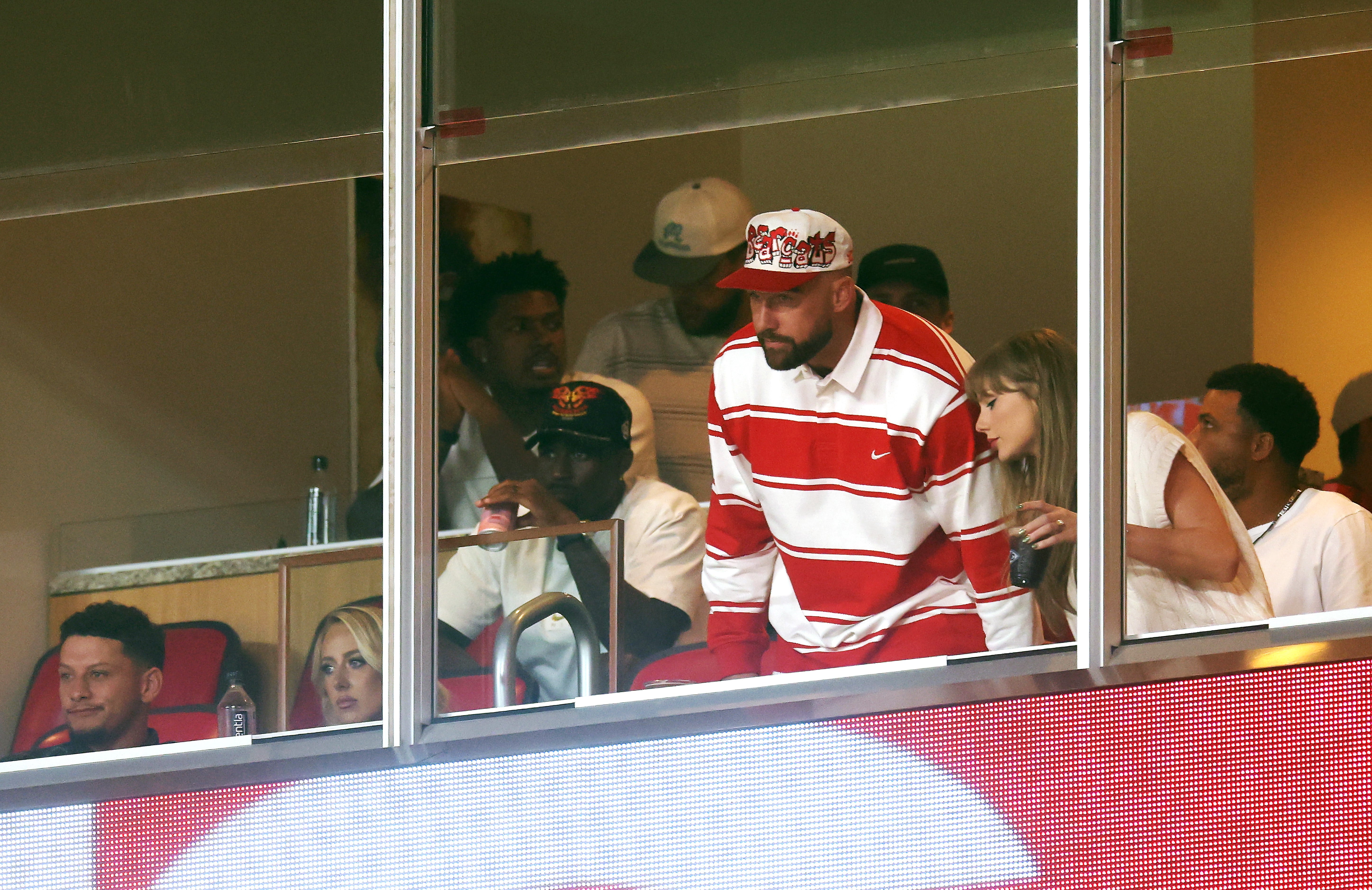 Swift appeared to be entering her bridal era in a white sweater vest and matching boots