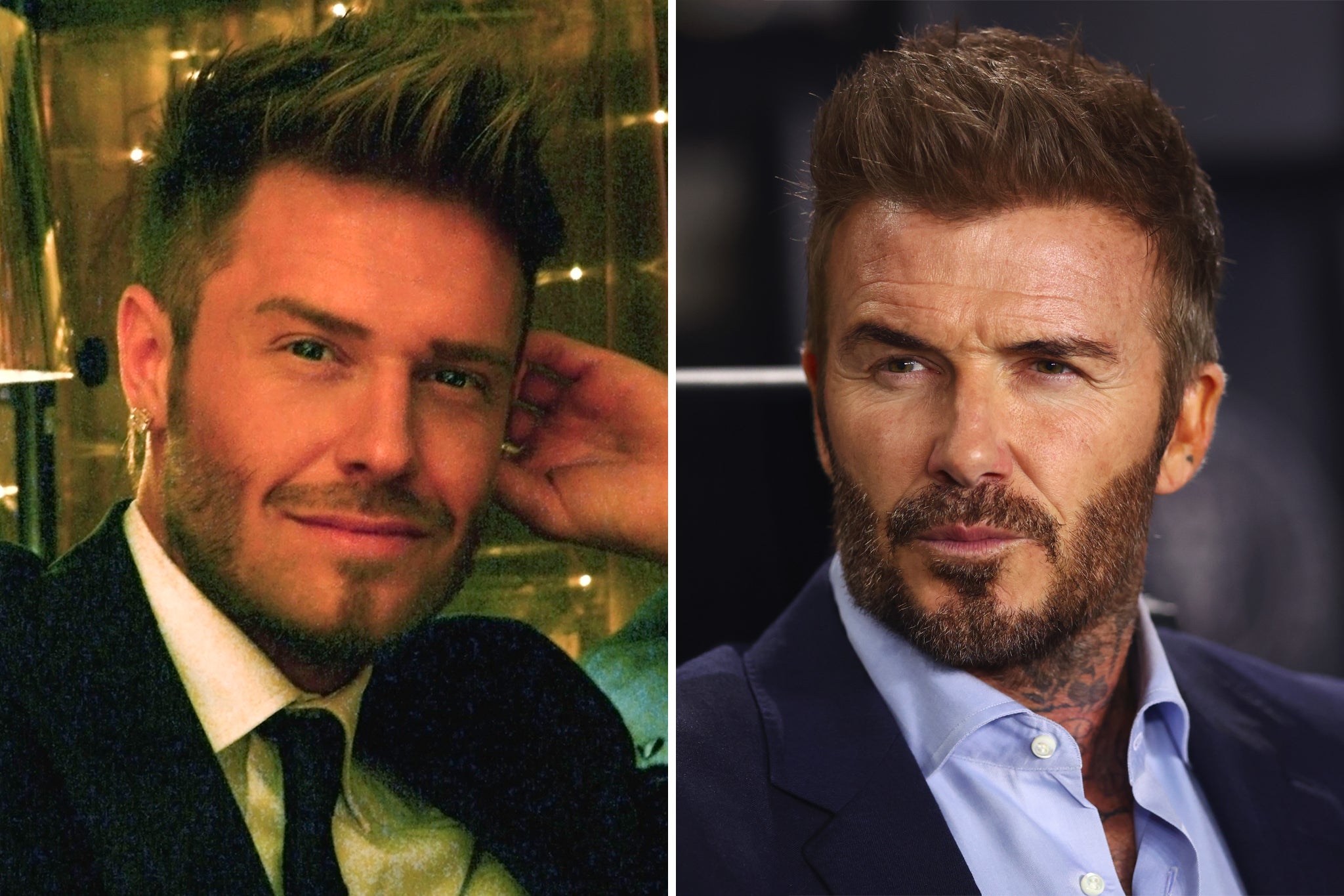 I don’t ever look for him when I look in the mirror these days, says Beckham lookalike (left)