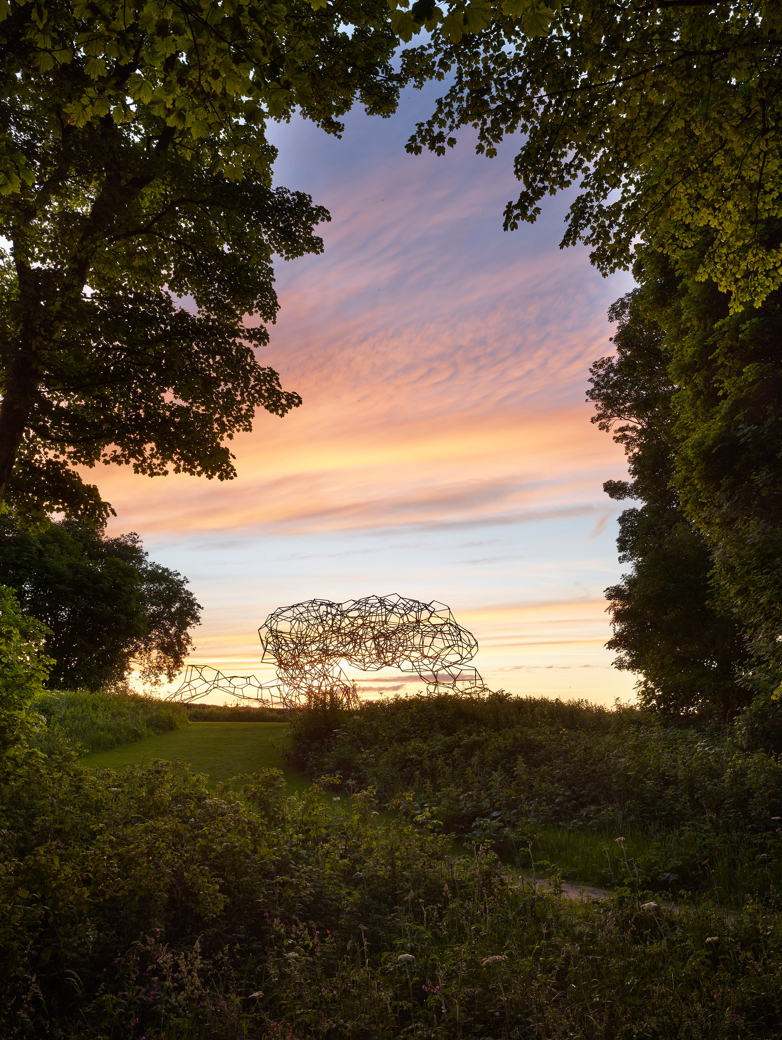 Firmament by Anthony Gormley, a steel structure in Jupiter Artland