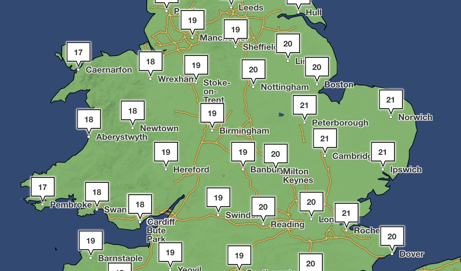 Met Office temperature forecast for September 7