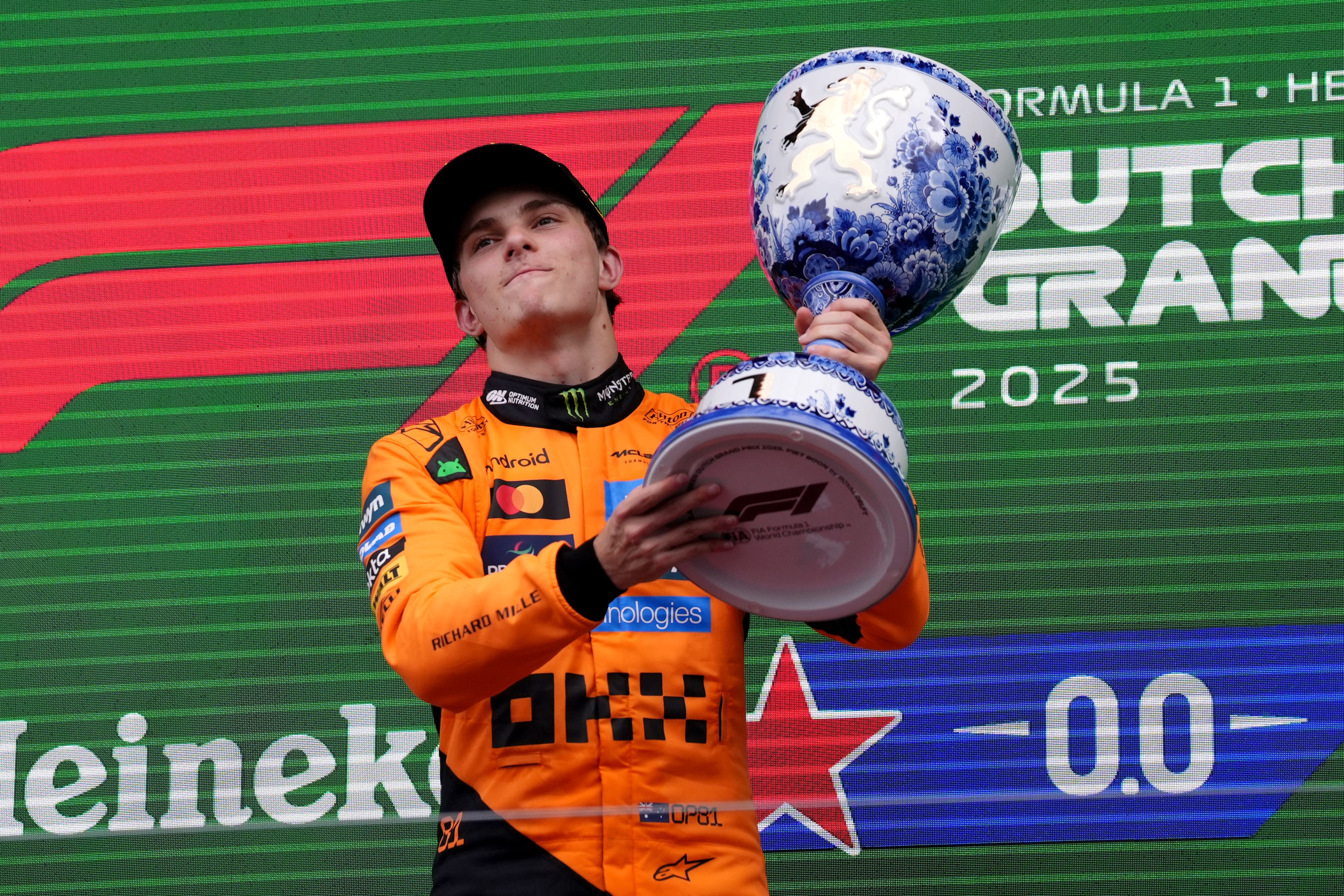 McLaren’s Oscar Piastri celebrates winning the Dutch Grand Prix