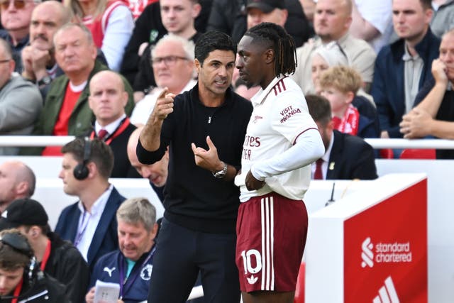 <p>Mikel Arteta sends on Eberechi Eze for his Arsenal debut against Liverpool</p>