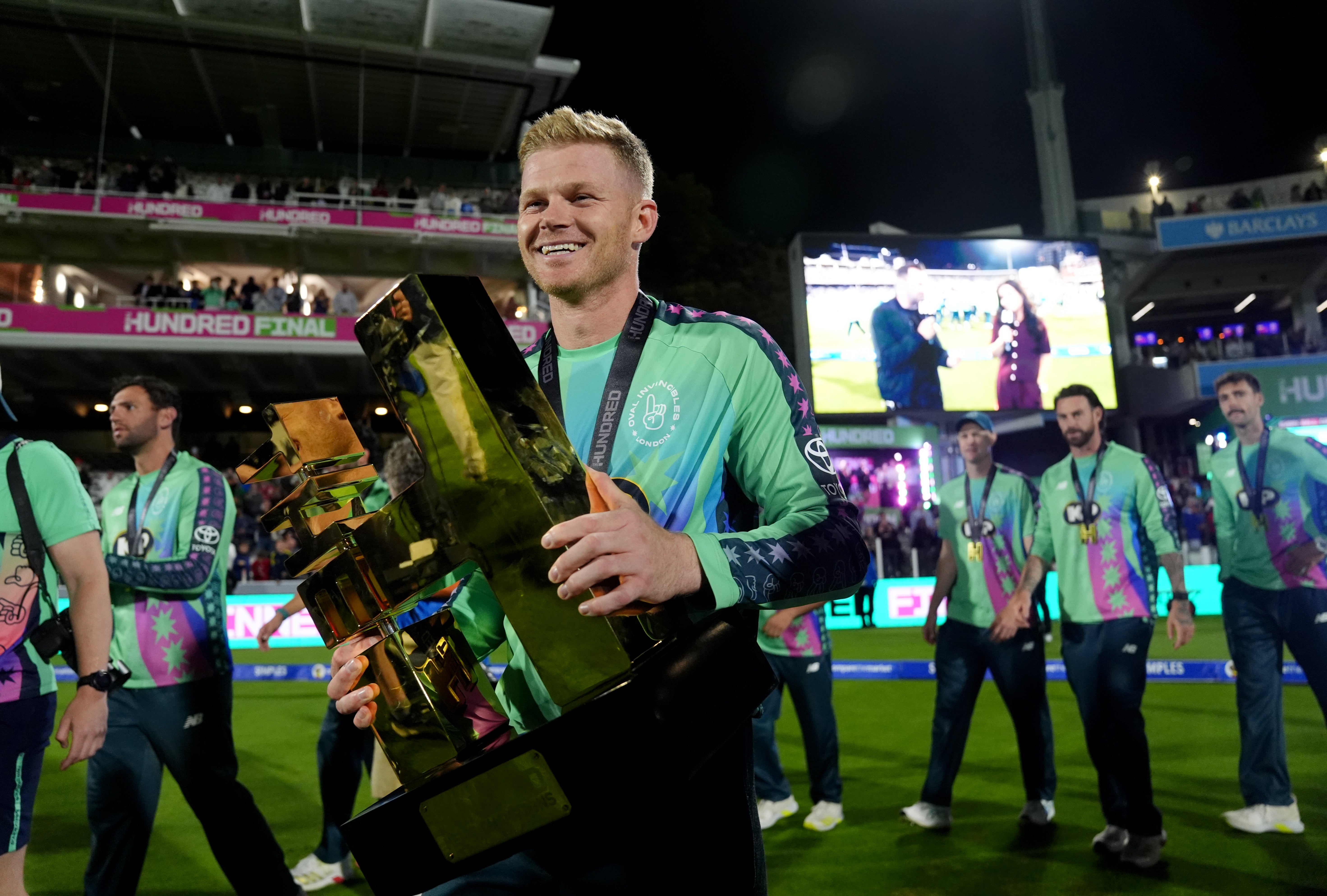 Sam Billings with The Hundred trophy after victory at Lord's