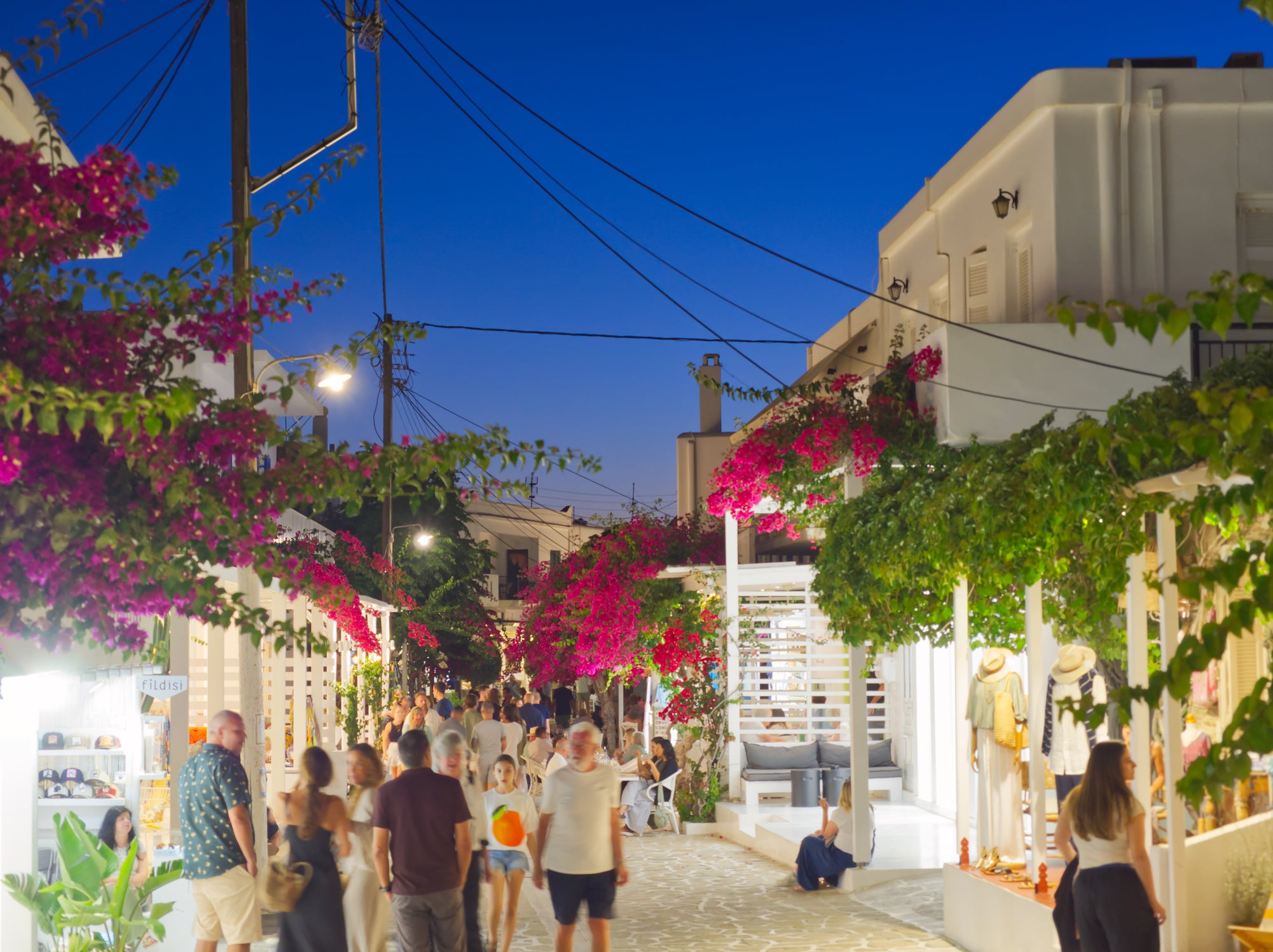 The pretty main street in Antiparos, the main town on the island of the same name