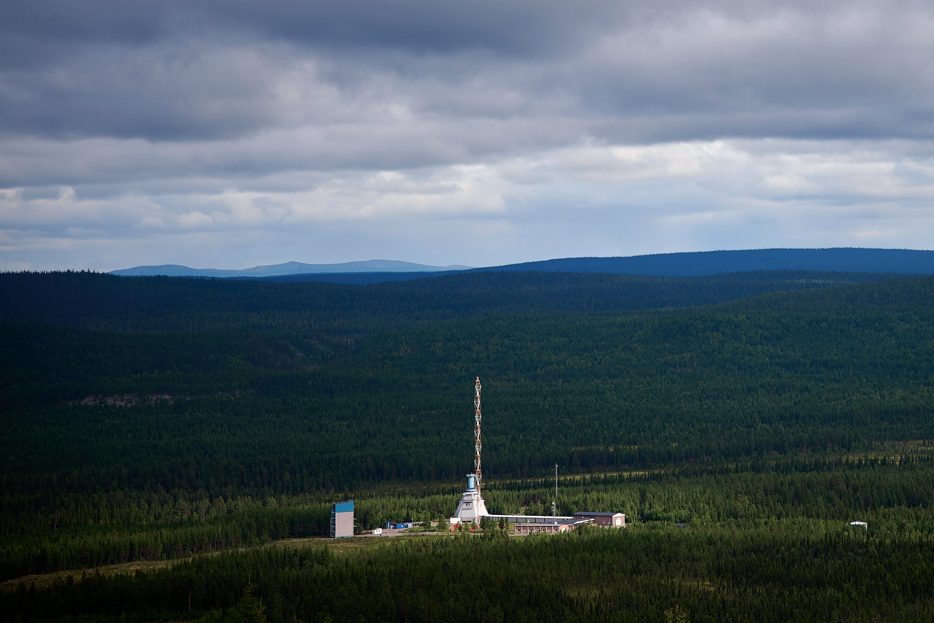 SRays of sunlight filter through the clouds illuminating the Esrange Space Center, a base deep in the Swedish forest and a part of Europe's hope to compete in the space race in Kiruna, Sweden