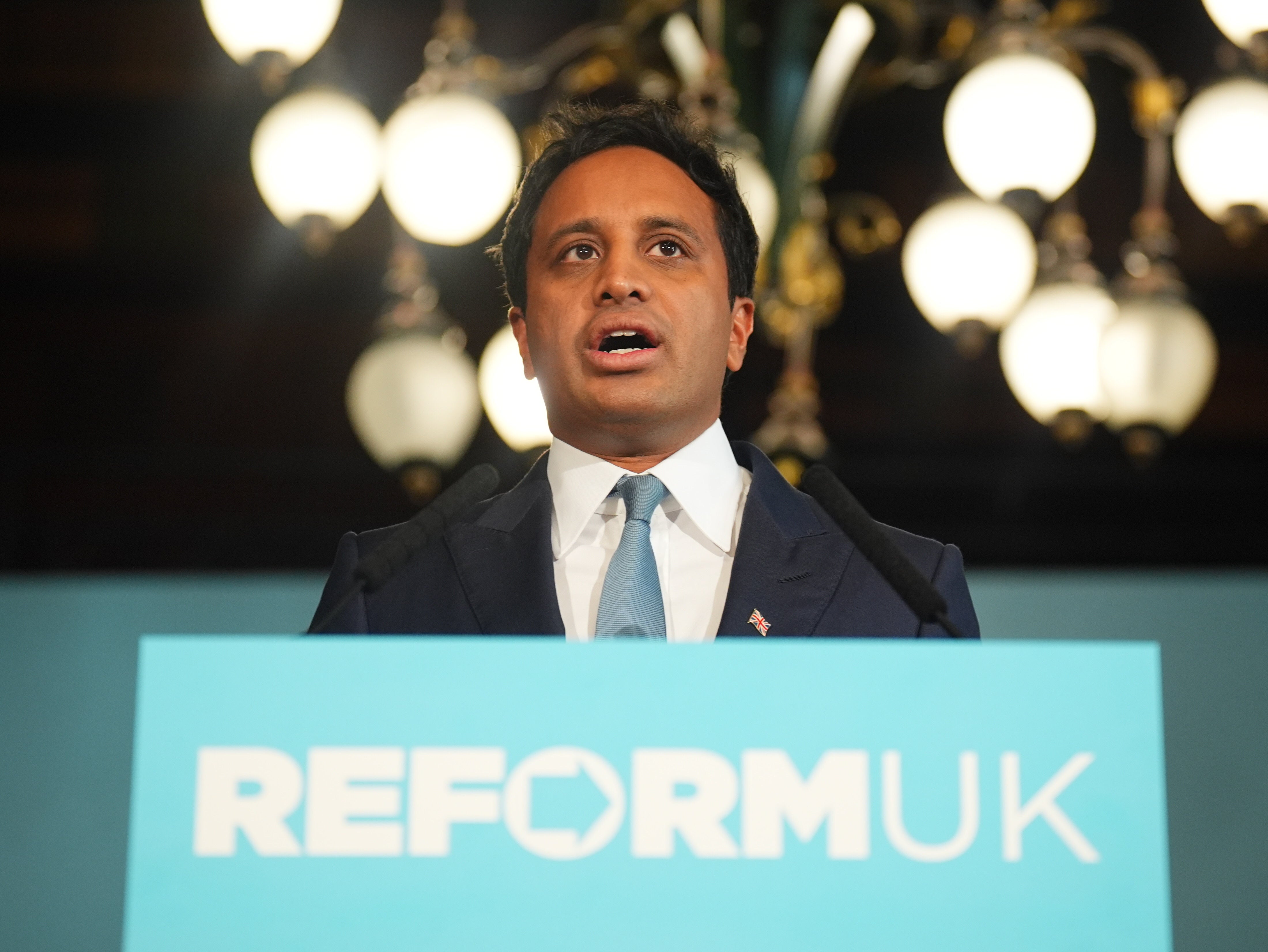 Zia Yusuf speaks at a Reform UK press conference at the Royal Horseguards Hotel in London