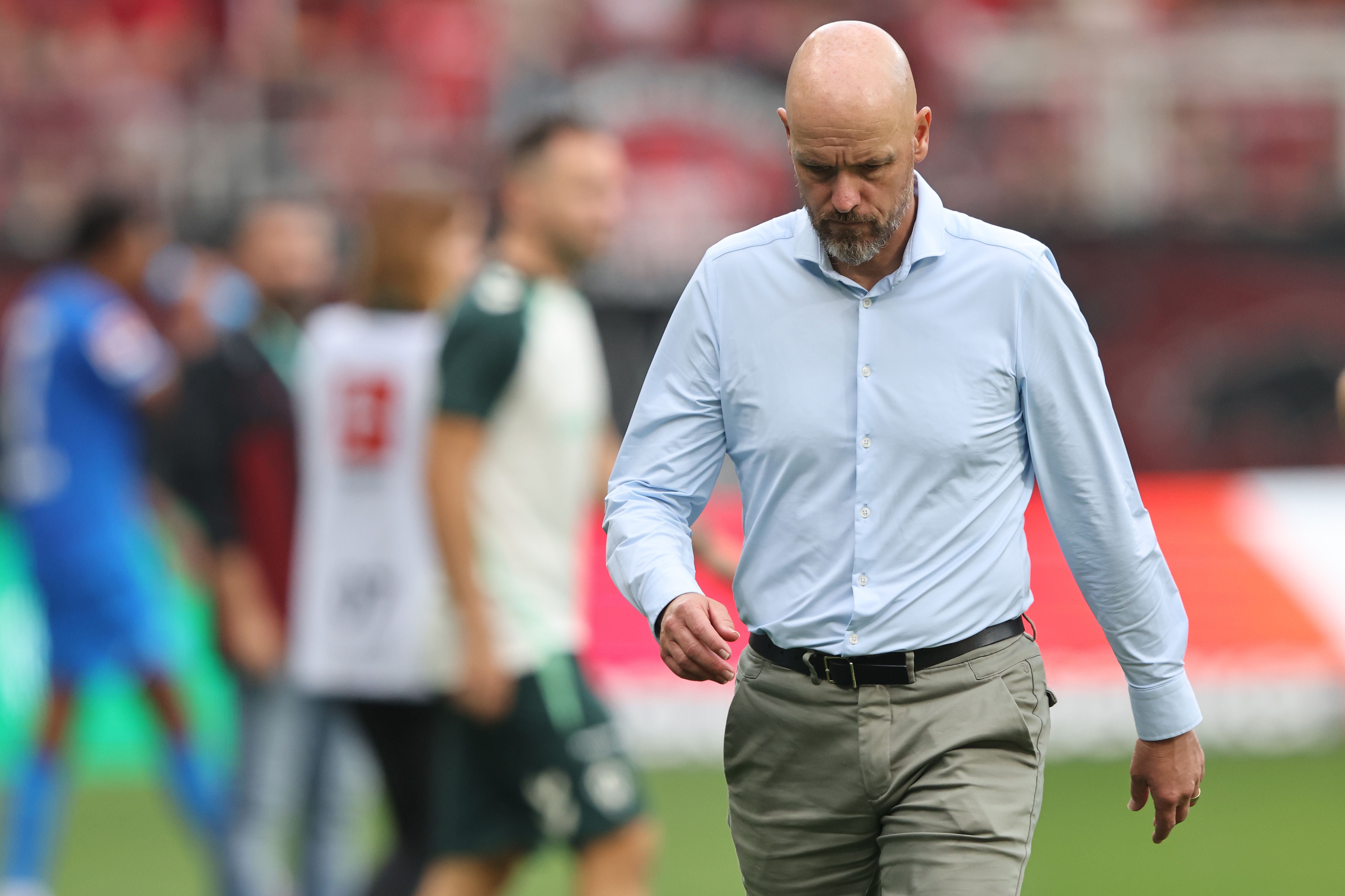 Head coach Erik Ten Hag of Bayer 04 Leverkusen looks dejected after the 3-3 draw of the Bundesliga match between SV Werder Bremen and Bayer 04 Leverkusen