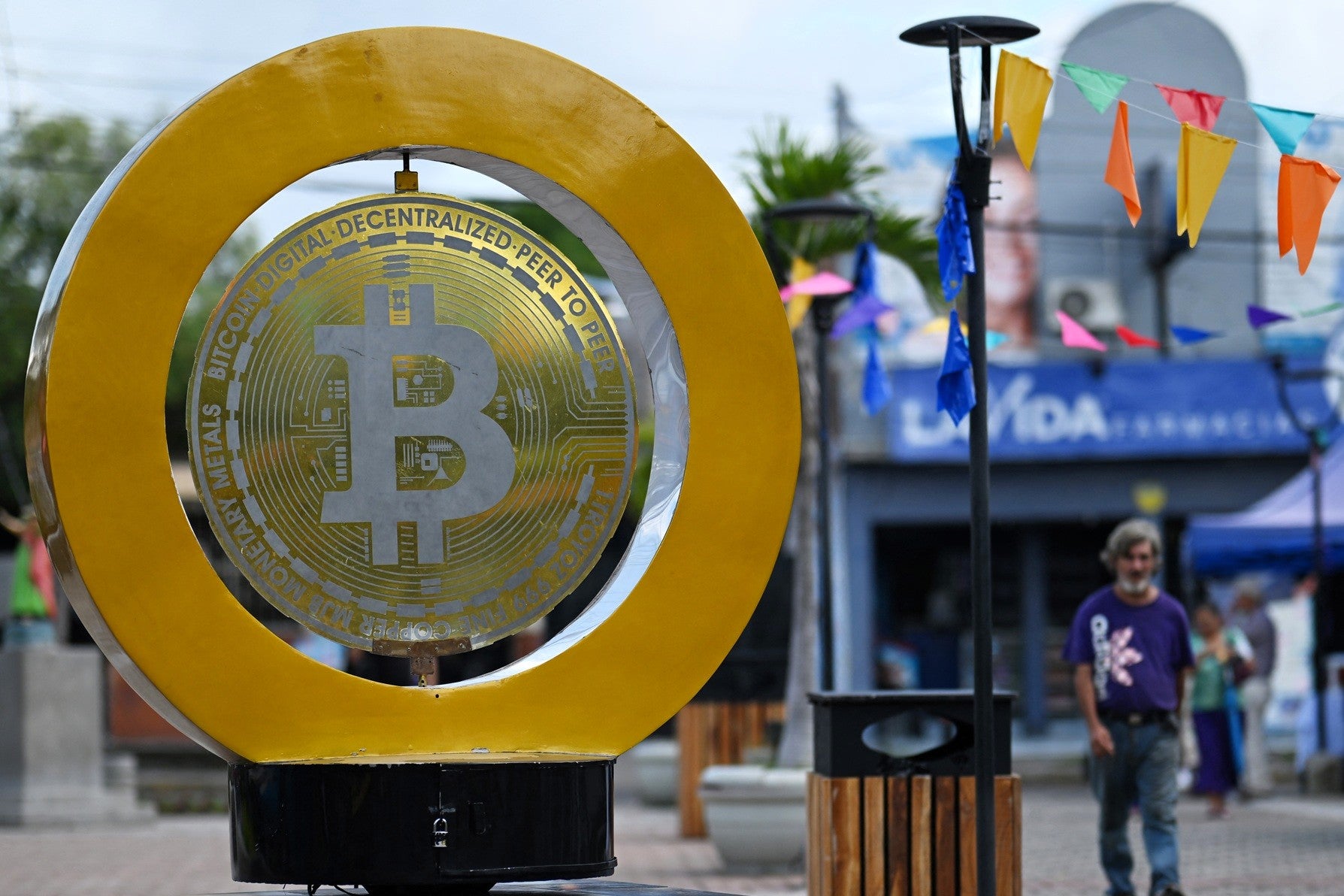A bitcoin monument at Plaza Bitcoin in San Salvador, El Salvador on 4 September, 2024