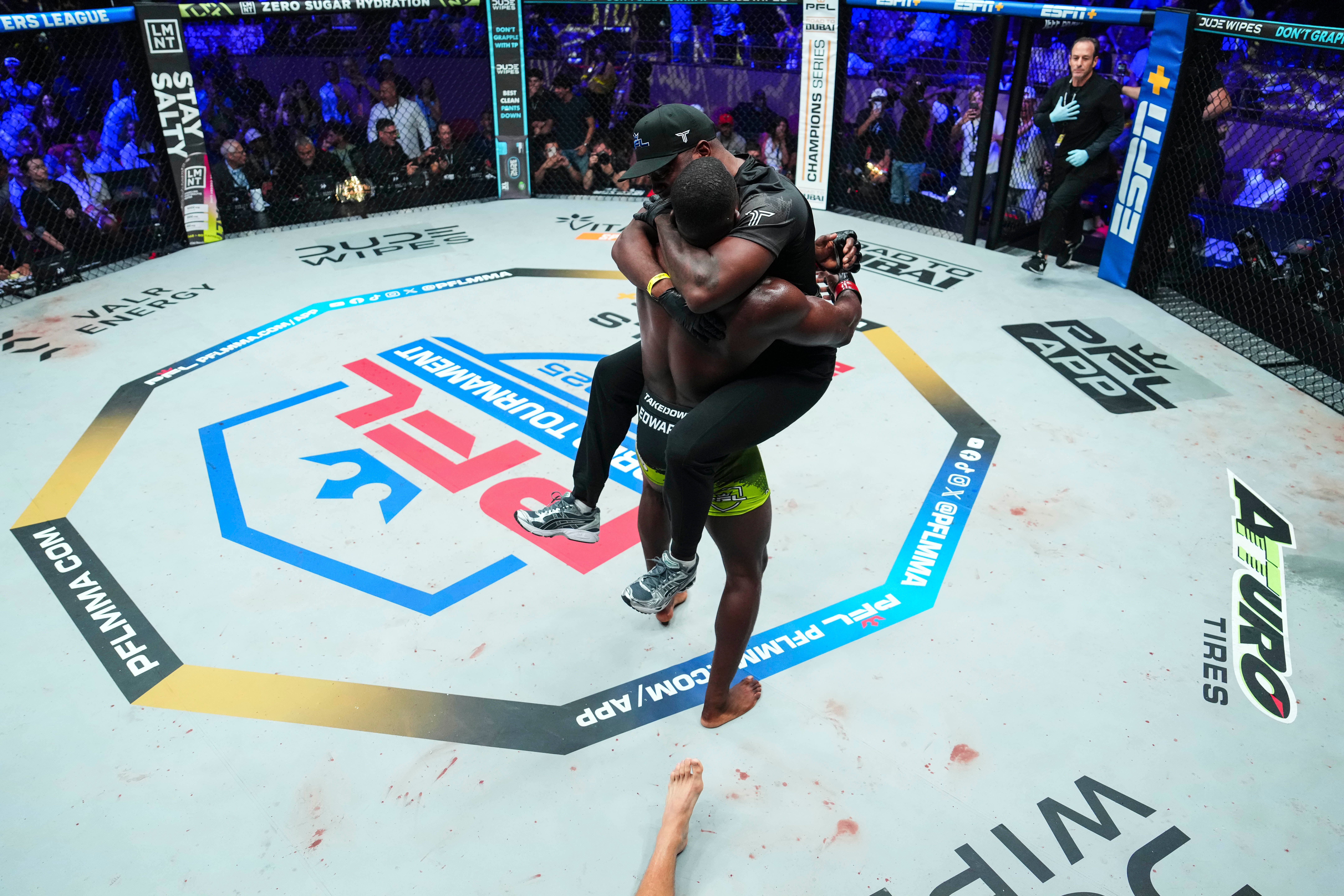 Leon Edwards was first in the cage to celebrate his brother’s victory